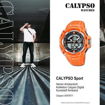 CALYPSO WATCHES Digitaluhr Calypso Herren Uhr K5767/1 Kunststoffband, Herren Armbanduhr rund, Kunststoff, PUarmband orange, Sport