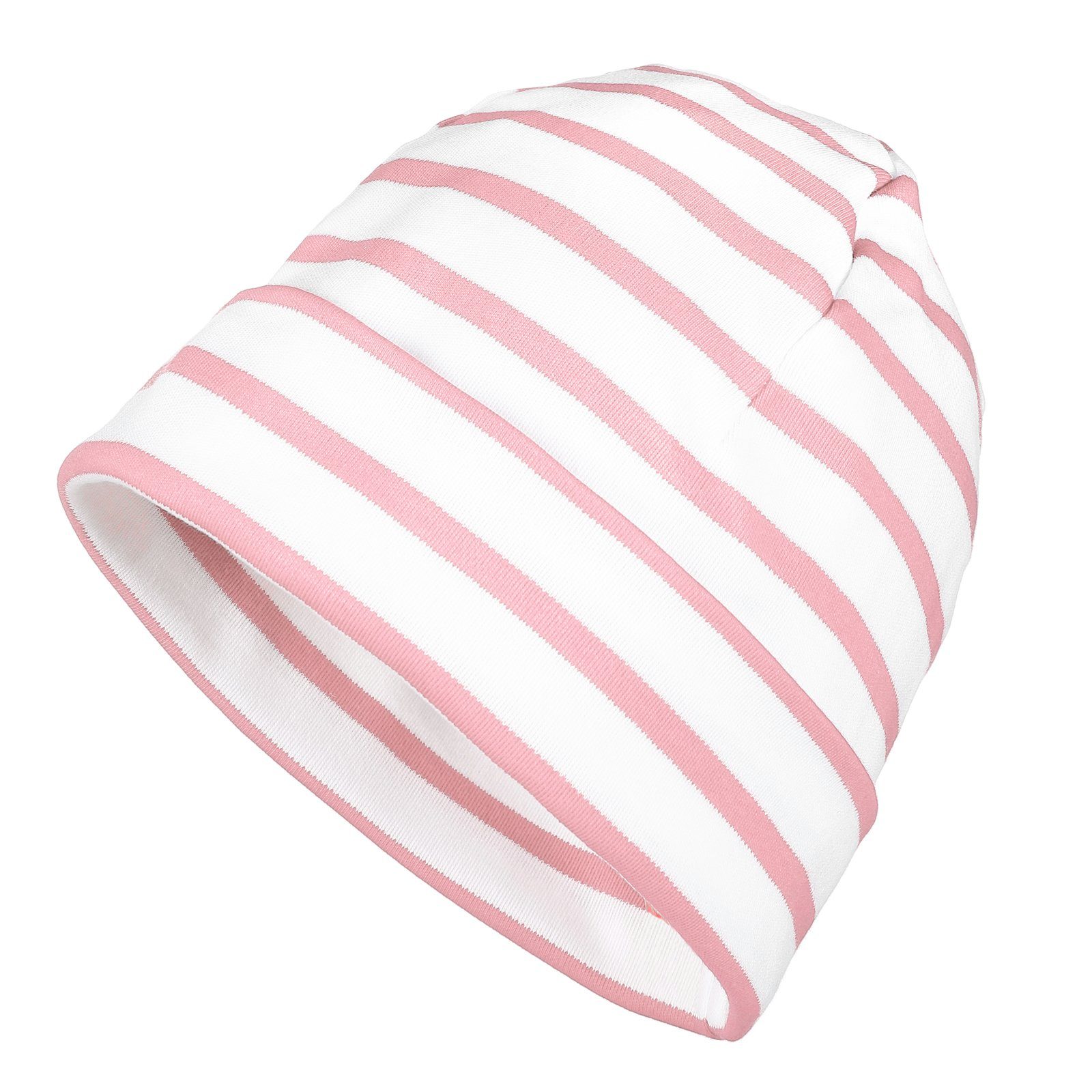 modAS Strickmütze Unisex Mütze Streifen für Kinder & Erwachsene - Ringelmütze Baumwolle (41) weiß / rosa