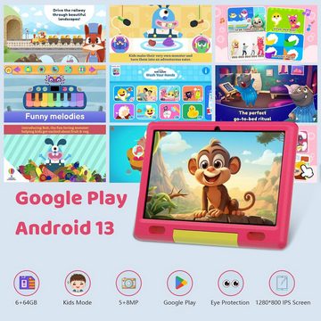 Cheerjoy für KinderSD-Erweiterung Mit 5000 mAh, WLAN Tablet (10", 64 GB, Android 13, Bluetooth, Dual-Kamera, Kinder-Tablet mit Schutzhülle)