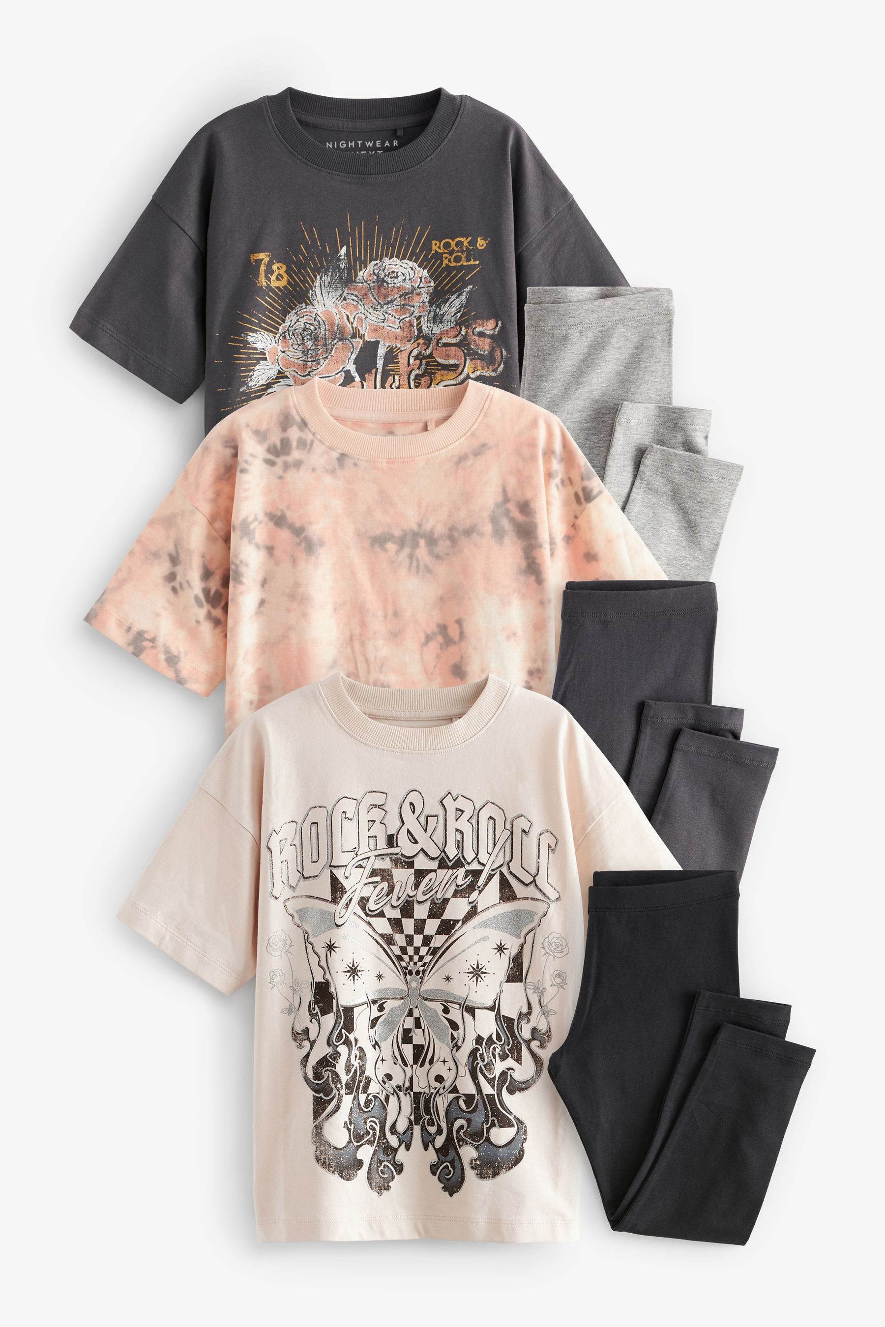 Pyjama 3er-Pack Schlafanzüge mit Leggings