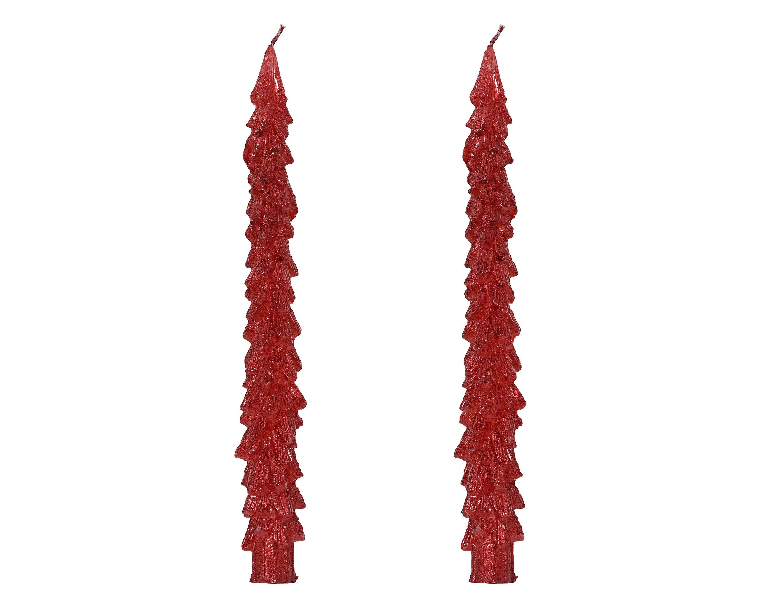 Kaemingk Spitzkerze, Spitzkerzen Paraffin 25cm Tannenbaum Form 2er Set Weihnachtsrot