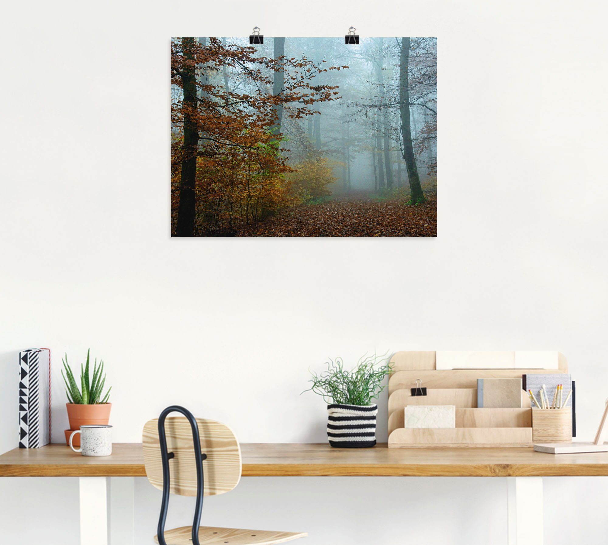 als Nebel Poster Wandaufkleber im St), Größen Leinwandbild, Wald Artland Wandbild (1 Herbstwald, oder in versch.