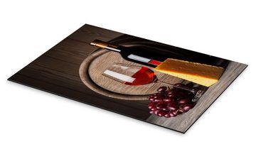 Posterlounge Alu-Dibond-Druck Editors Choice, Rotwein mit Käse und Trauben, Mediterran Fotografie