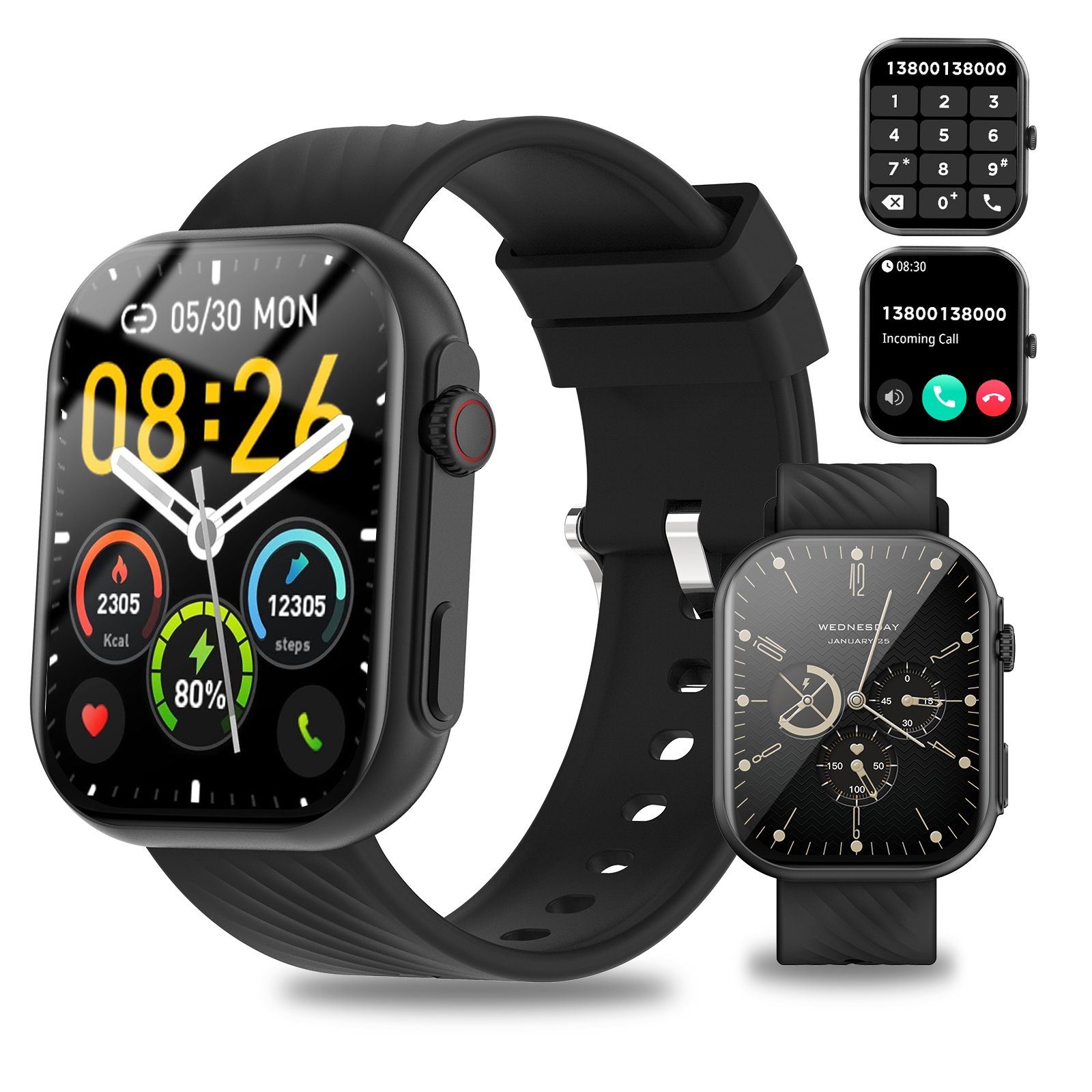 Yuede Smartwatch für Damen Herren, Smartwatch Fitnessuhr Tracker mit Telefonfunktion und SMS-Benachrichtigung ( 2.01