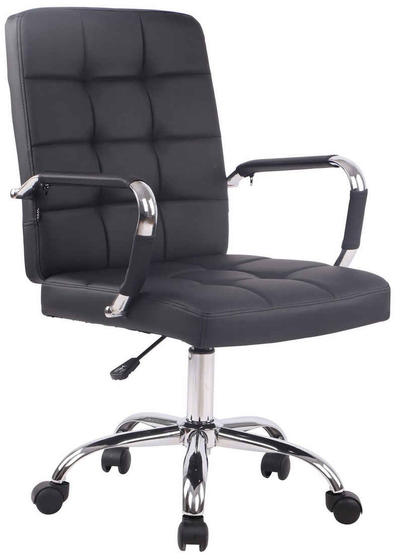 TPFLiving Bürostuhl Deal V1 mit bequemer Rückenlehne - höhenverstellbar und 360° drehbar (Schreibtischstuhl, Drehstuhl, Chefsessel, Bürostuhl XXL), Gestell: Metall chrom - Sitzfläche: Kunstleder schwarz
