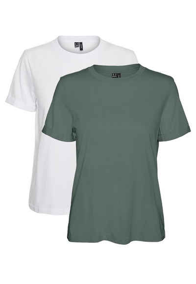 Vero Moda T-Shirt 2er Pack Basic T-Shirt VMPAULA (2-tlg) 5270 in Khaki-Grün