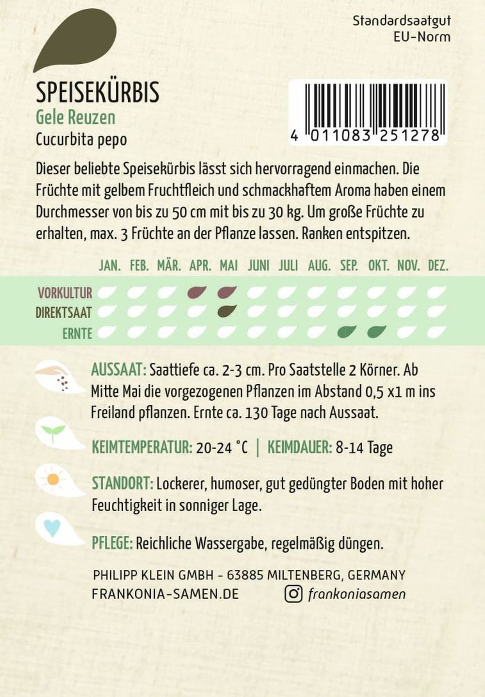 FRANKONIA Gemüsesamen Speisekürbis, Gele Reuzen - Kürbis-Samen Saatgut Samen, Cucurbita pepo – Bild 2 von 2