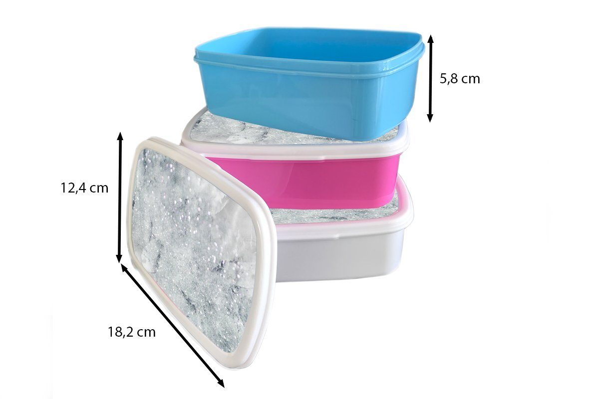Kunststoff, - Lunchbox Glitzer, für Marmor Luxus Brotbox Mädchen und Jungs MuchoWow für - (2-tlg), und Kinder Erwachsene, Brotdose, weiß