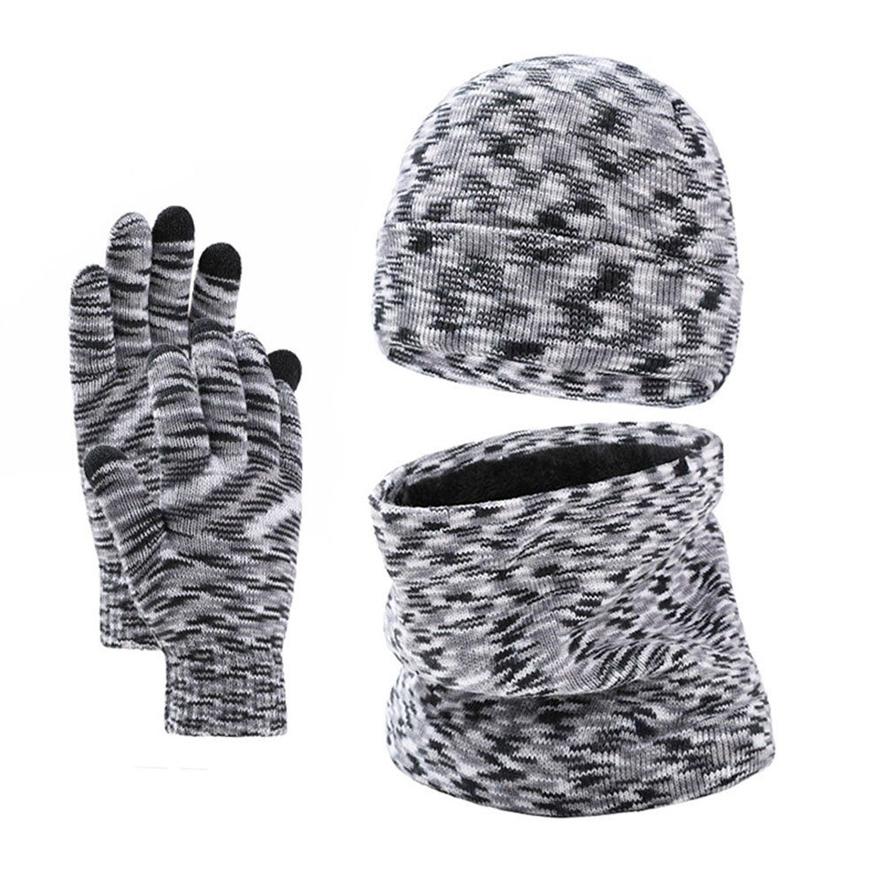 CTGtree Arbeitshandschuh-Set Mütze Handschuhe Schal Set 3 Stück Touchscreen Handschuhe Grau