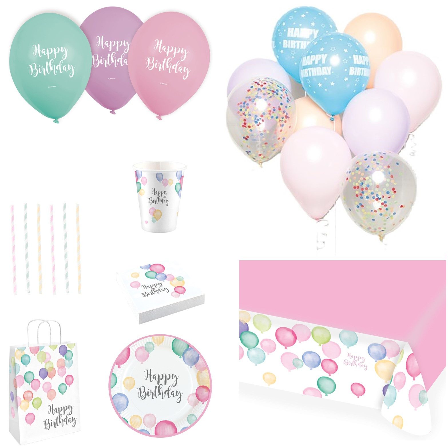 Riethmüller Papierdekoration Partydeko Set groß Happy Birthday Pastel für 8 Kinder
