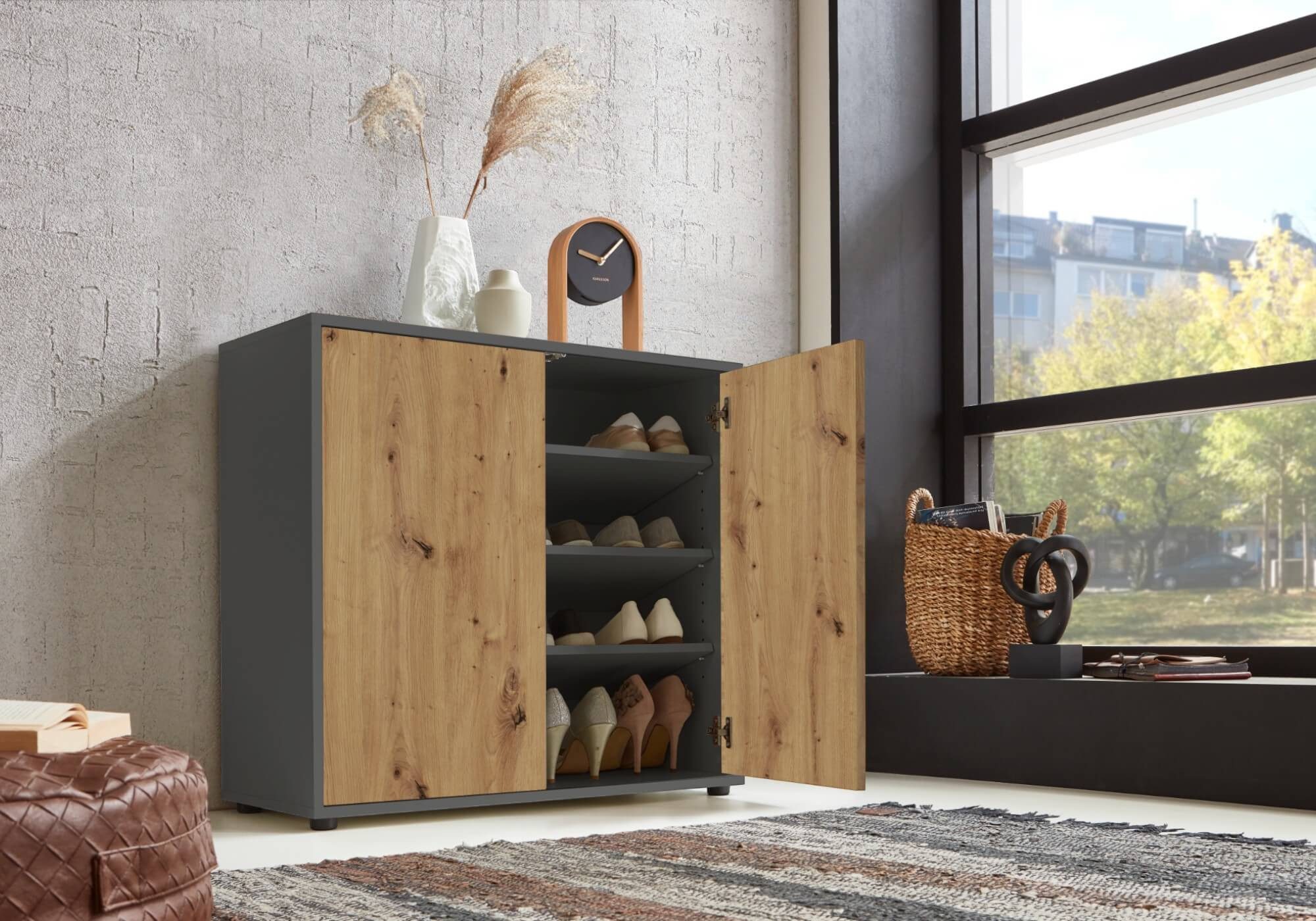 BMG Möbel Schuhkommode Mailand 4 (Schuhschrank Aktenschrank Kommode Anrichte, mit hochwertigen Metallfüßen), Push-to-Open-Funktion – Bild 3 von 3
