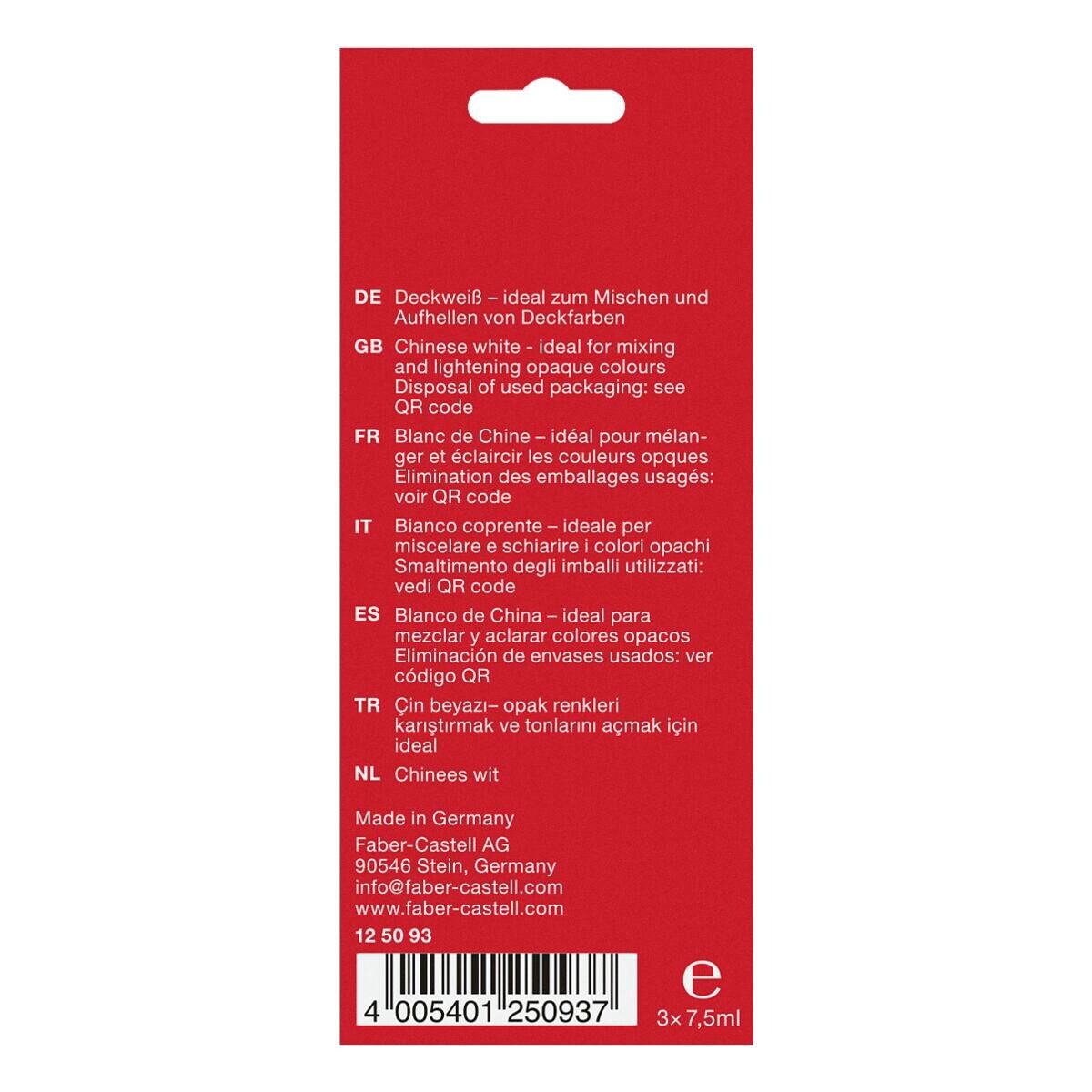 Faber-Castell Malpalette, 3 Tuben Deckweiß à 7,5 ml