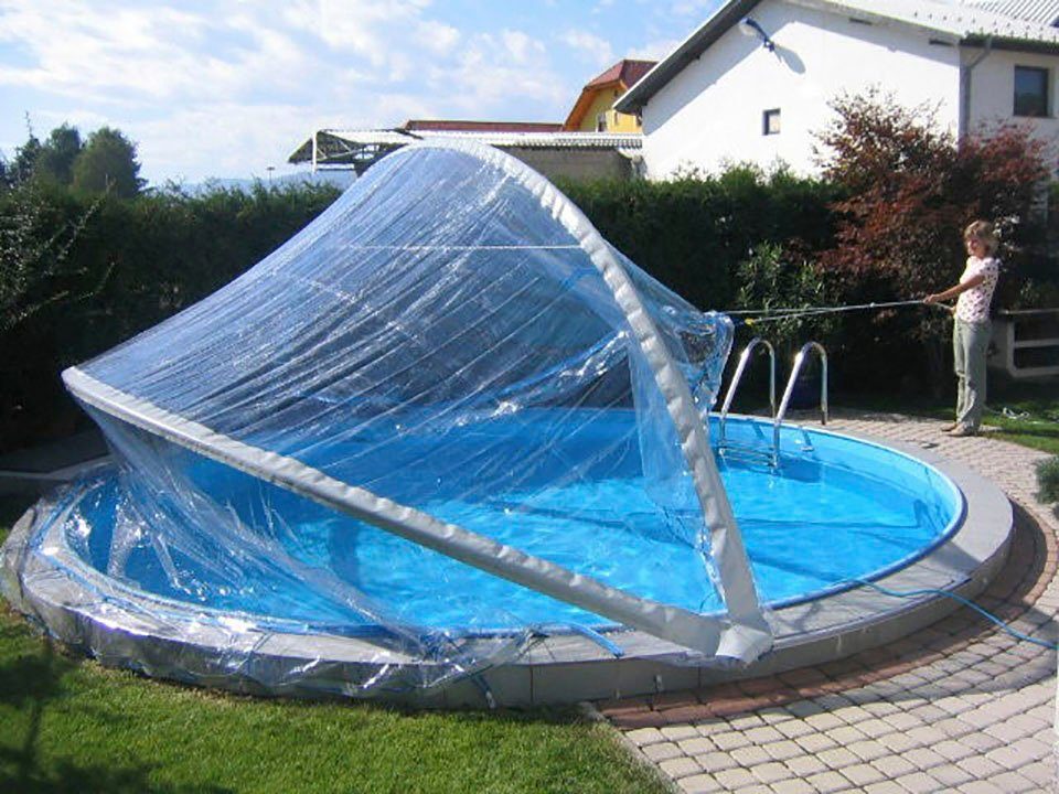 KWAD Poolverdeck Cabrio Dome für runde Pools mit schmalem Handlauf, in verschiedenen Größen