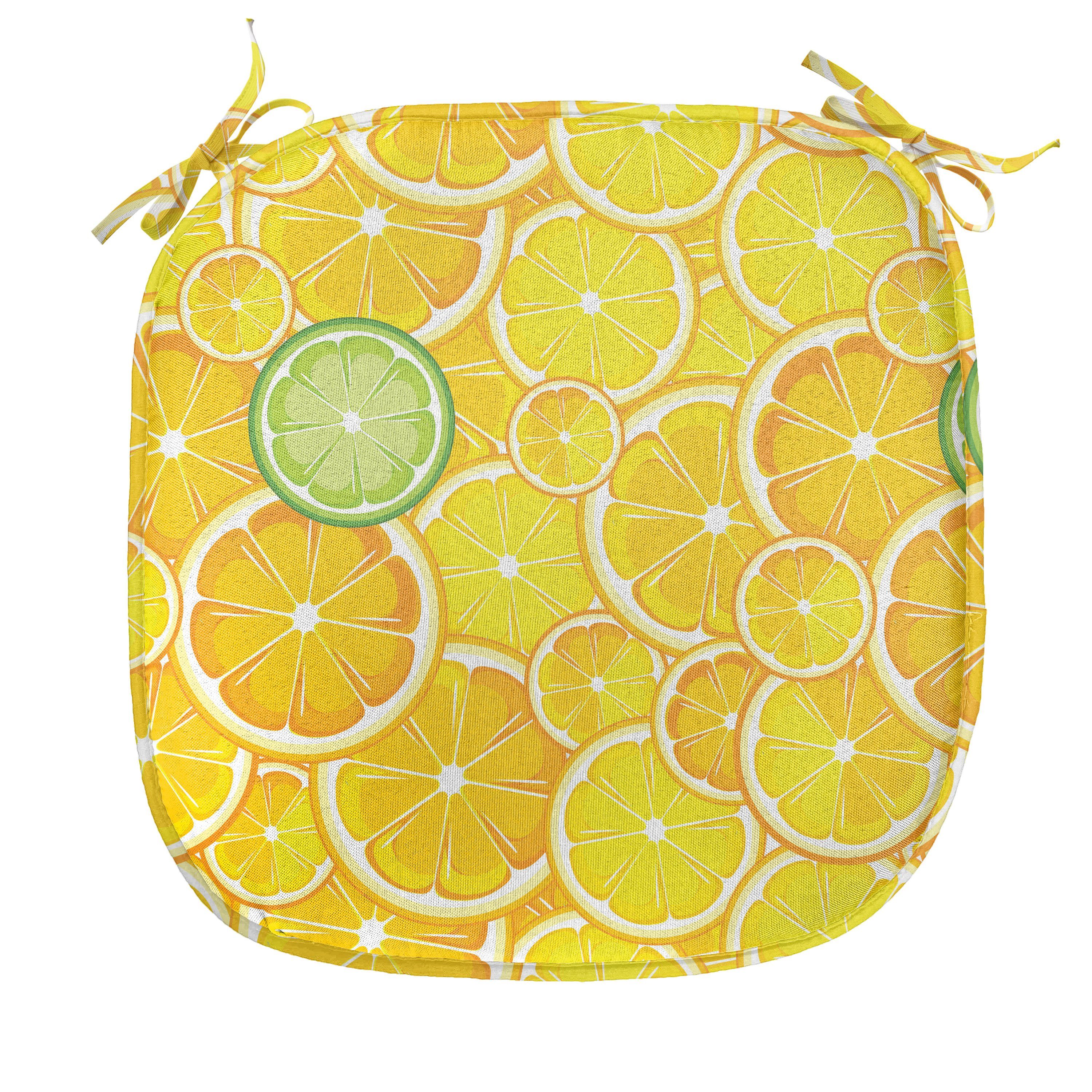 Abakuhaus Stuhlkissen Dekoratives wasserfestes Kissen mit Riemen für Küchensitze, Obst Lemon orange Kreise