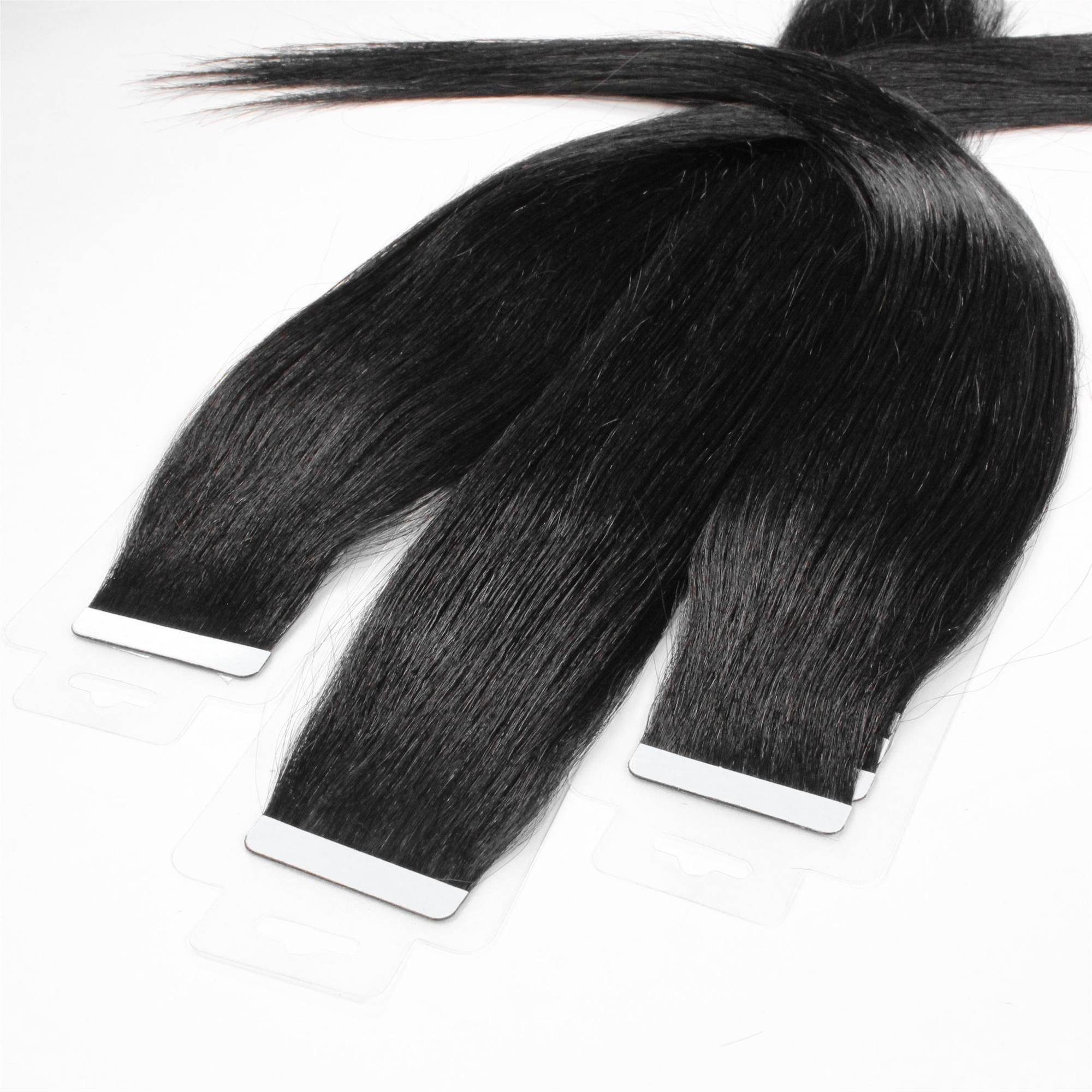 Schwarz #2/0 Extensions Echthaar-Extension Tape glatt hair2heart 40cm