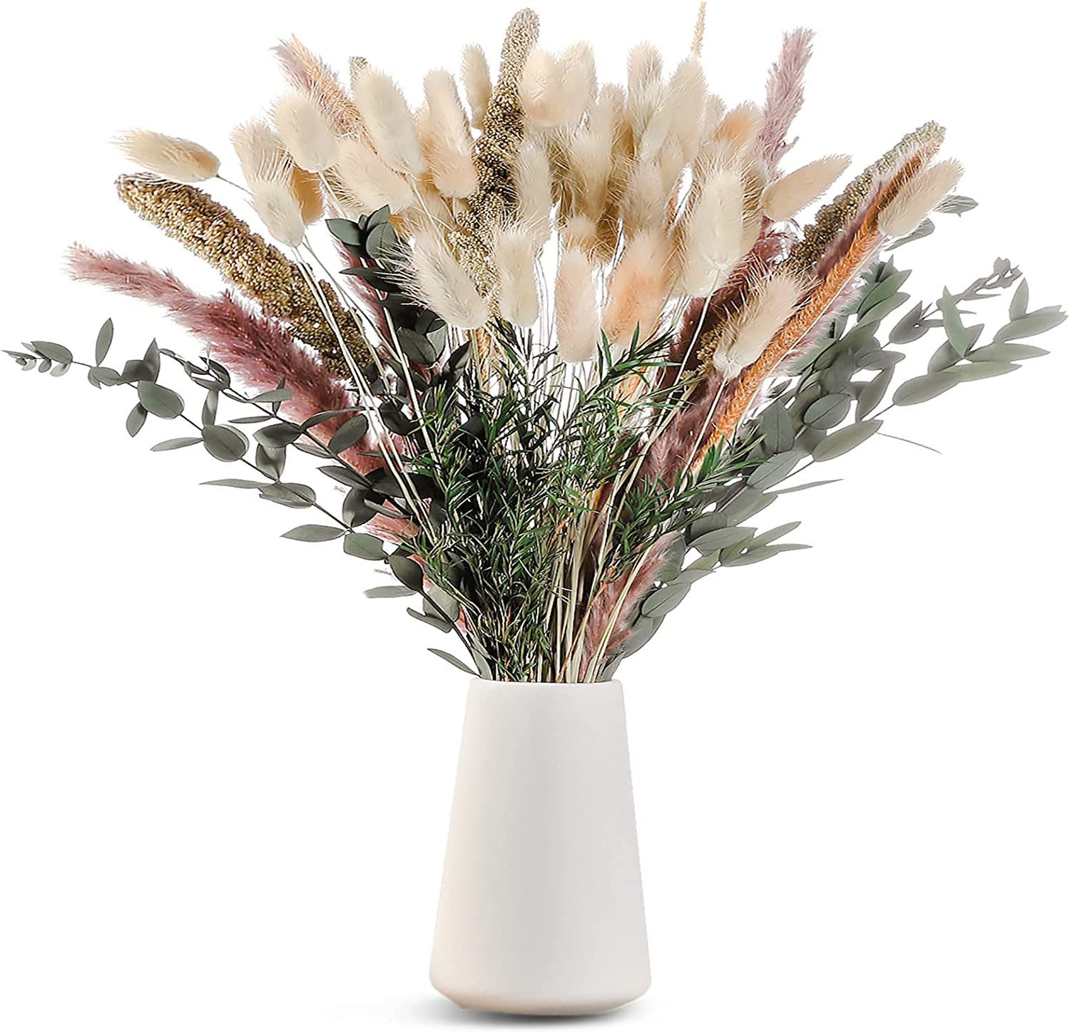 Trockenblume 100% Natürliche Trockenblumen,Pampasgras Trockenblumen Deko 85 Stück Pampasgras Getrocknet, Flauschige Eukalyptus Pampasgras Getrocknete Blume, Toomoke, Höhe 45 cm, Trockenblumenstrauß für Hochzeit Boho Deko Wohnzimmer Tischdeko