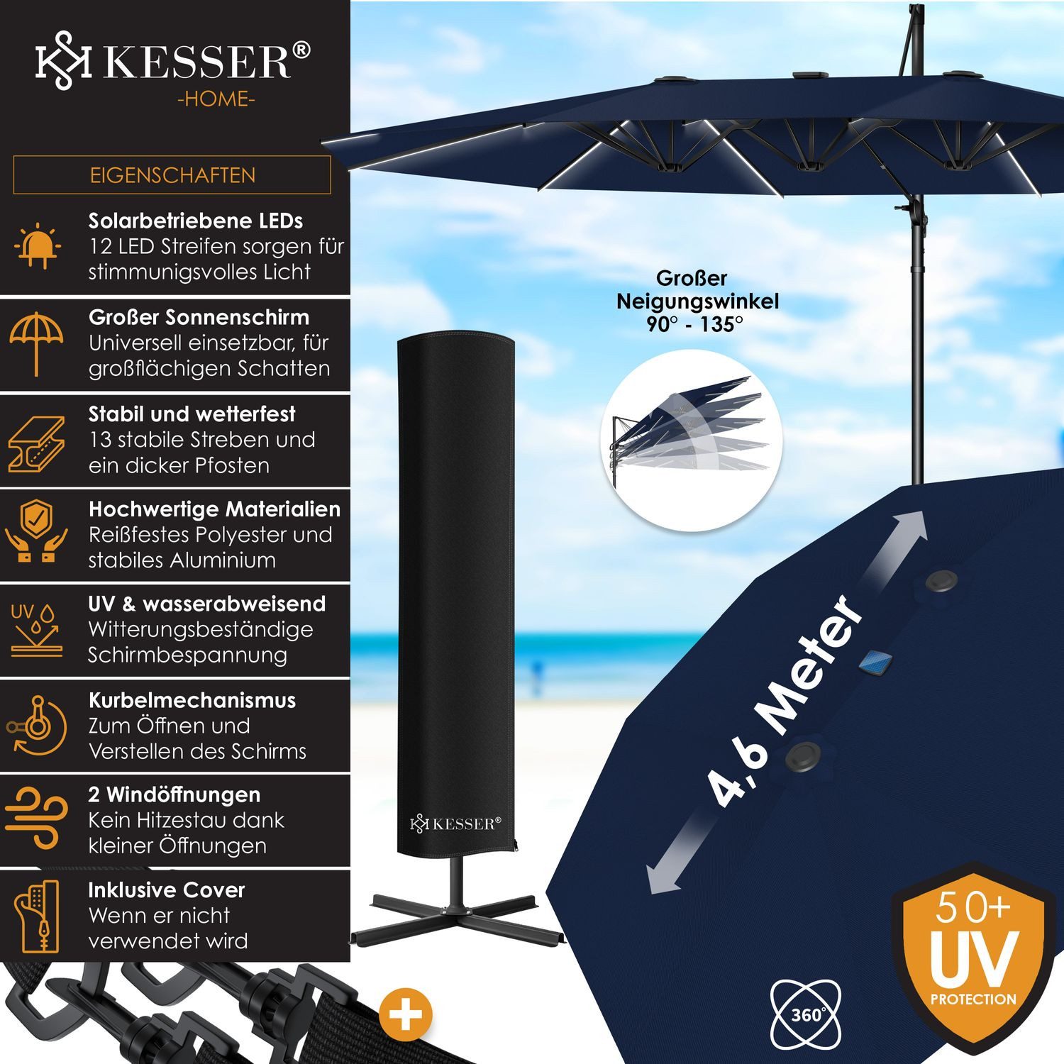 Thumbnail - KESSER Sonnenschirm, Sonnenschirm Doppelsonnenschirm 4,6m x 2,7m Ampelschirm