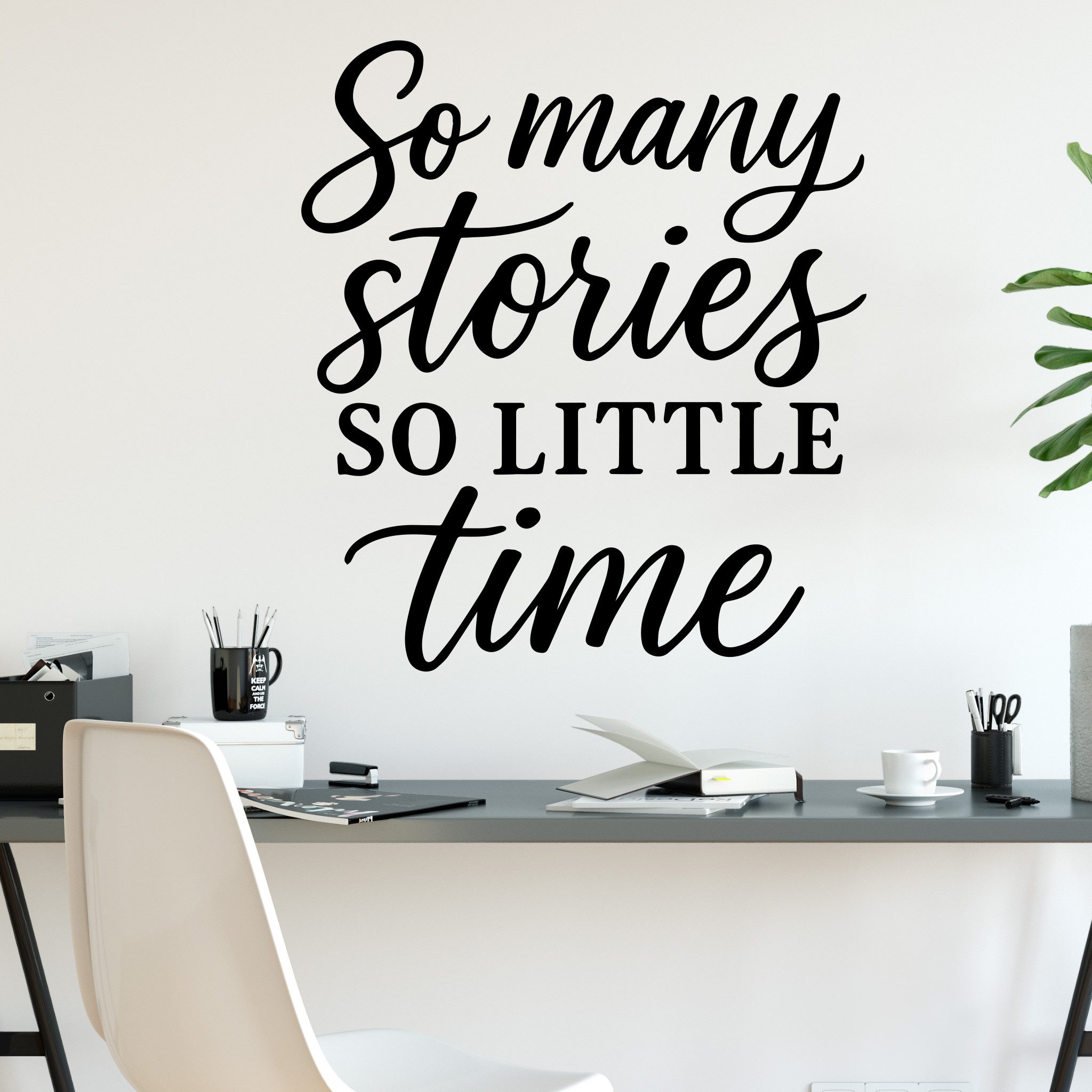 Sunnywall Wandspruch Wandtattoo So many stories, so little time – für Buchliebhaber, selbstklebend, konturgschnitten
