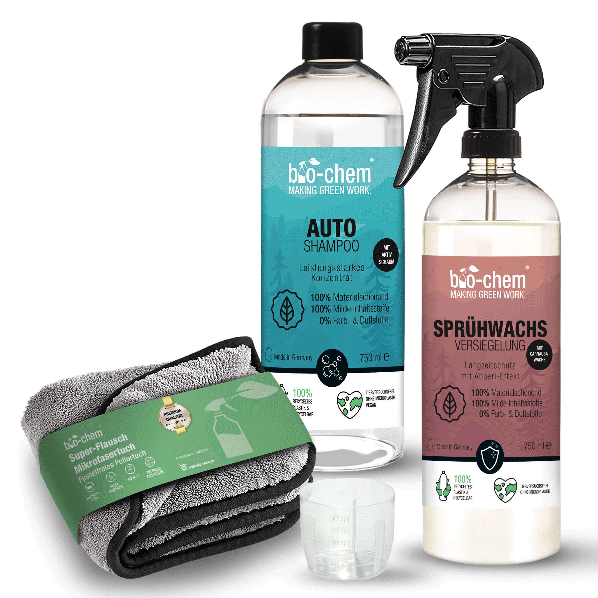 bio-chem Autopflege Set: Shampoo, Sprühwachs & Mikrofasertuch Auto-Reinigungsmittel