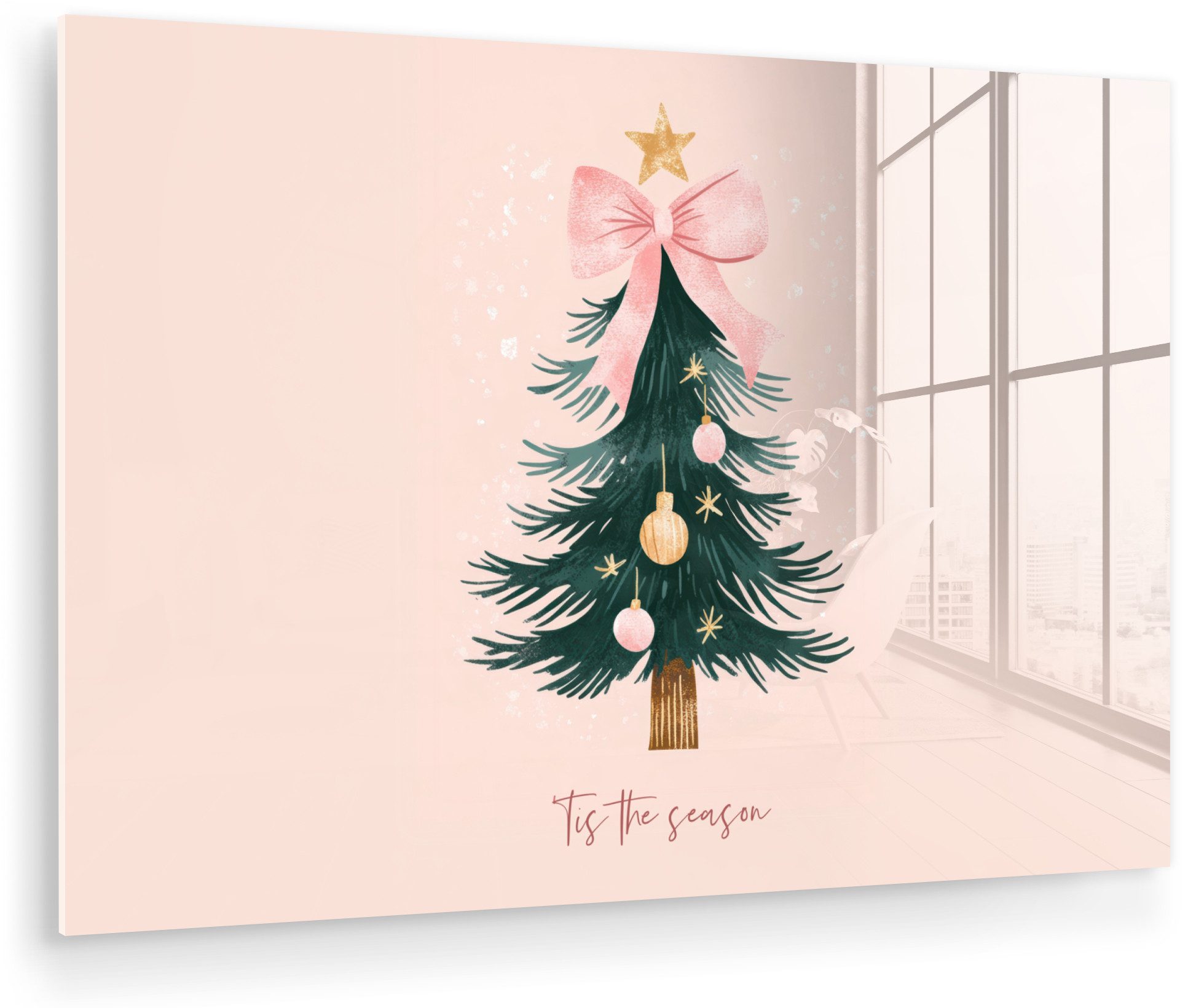 MuchoWow Acrylglasbild Weihnachtszeit - Weihnachtsbaum - Rosa, Inkl. Aufhängung, Glasbilder Wohnzimmer, Schlafzimmer, Flur & Esszimmer, 30x20 cm