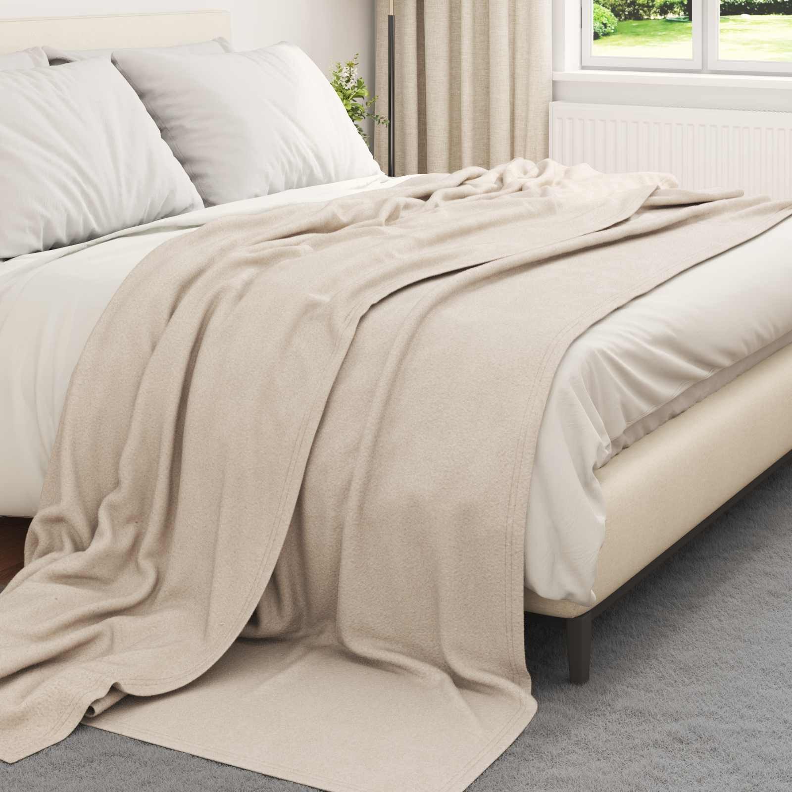 vidaXL Bettüberwurf Überwurfdecke Beige 240 x 220 cm Fleece