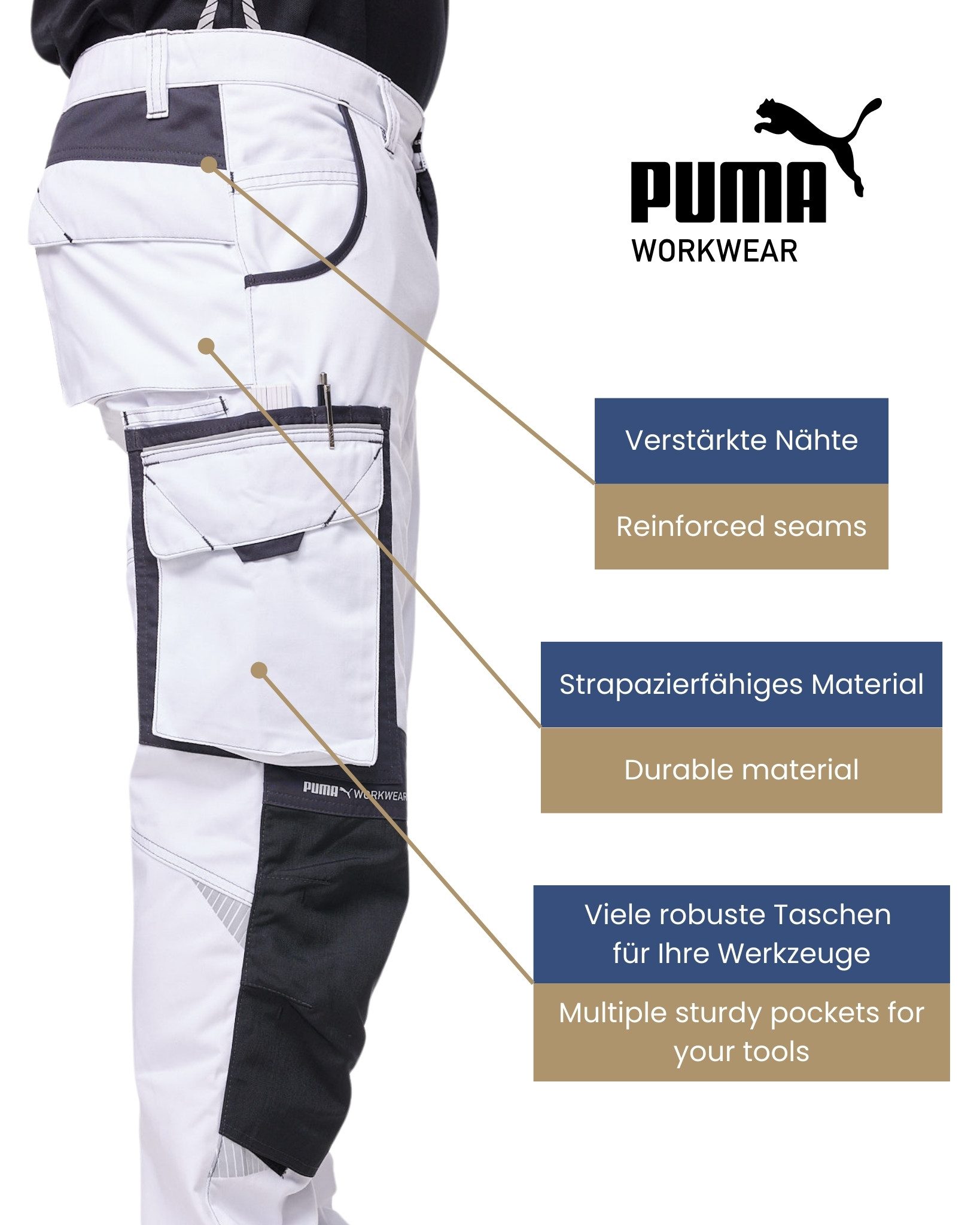 PUMA Workwear Arbeitsbundhose PRECISION X Arbeitshose für Herren - Verstärkte Kniepartien mit vielen Taschen - für Handwerk, Produktion und Baugewerbe