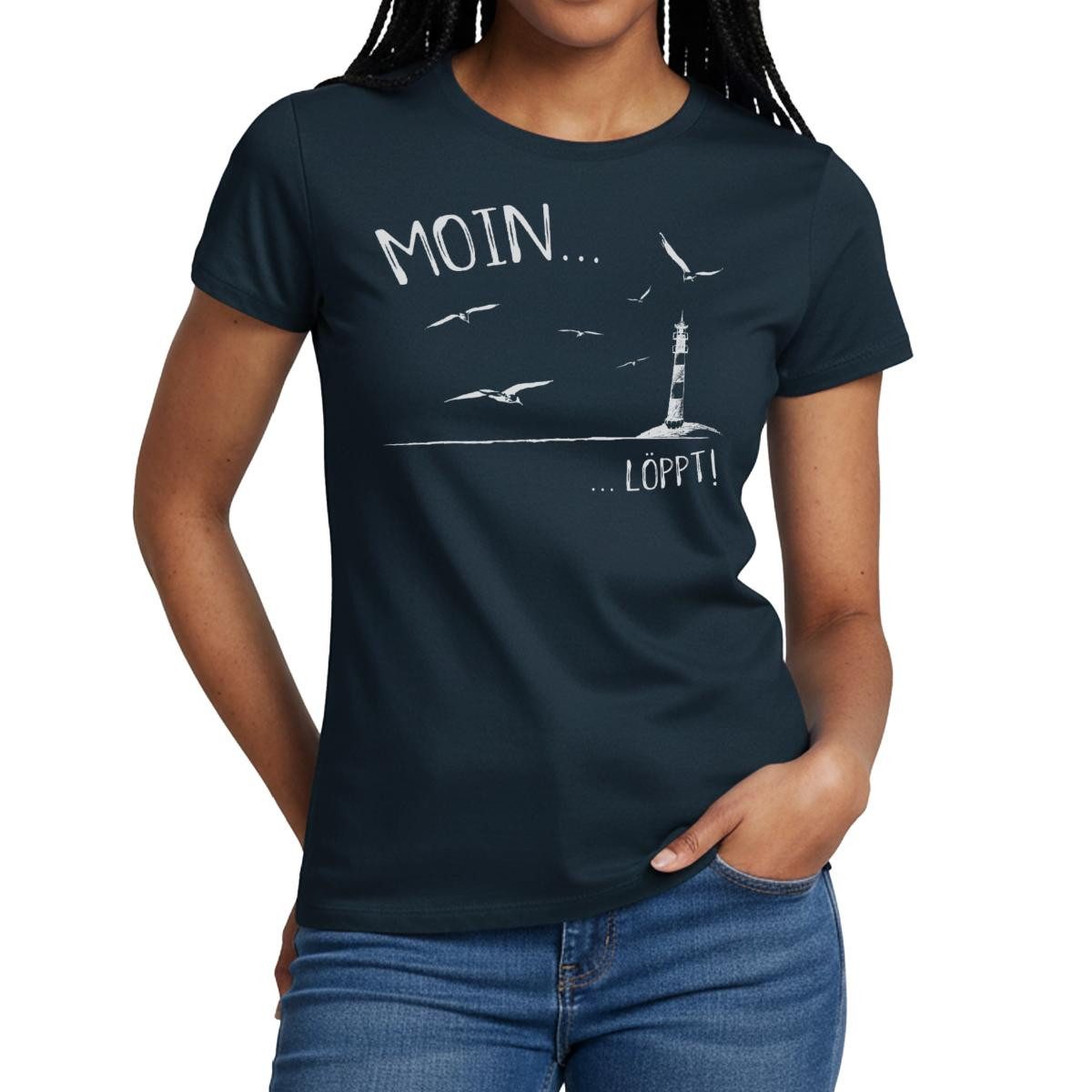 Spreadshirt T-Shirt Moin…Löppt Leuchtturm Küste Norddeutsch Frauen T-Shirt (1-tlg) Slim Fit, fällt klein aus