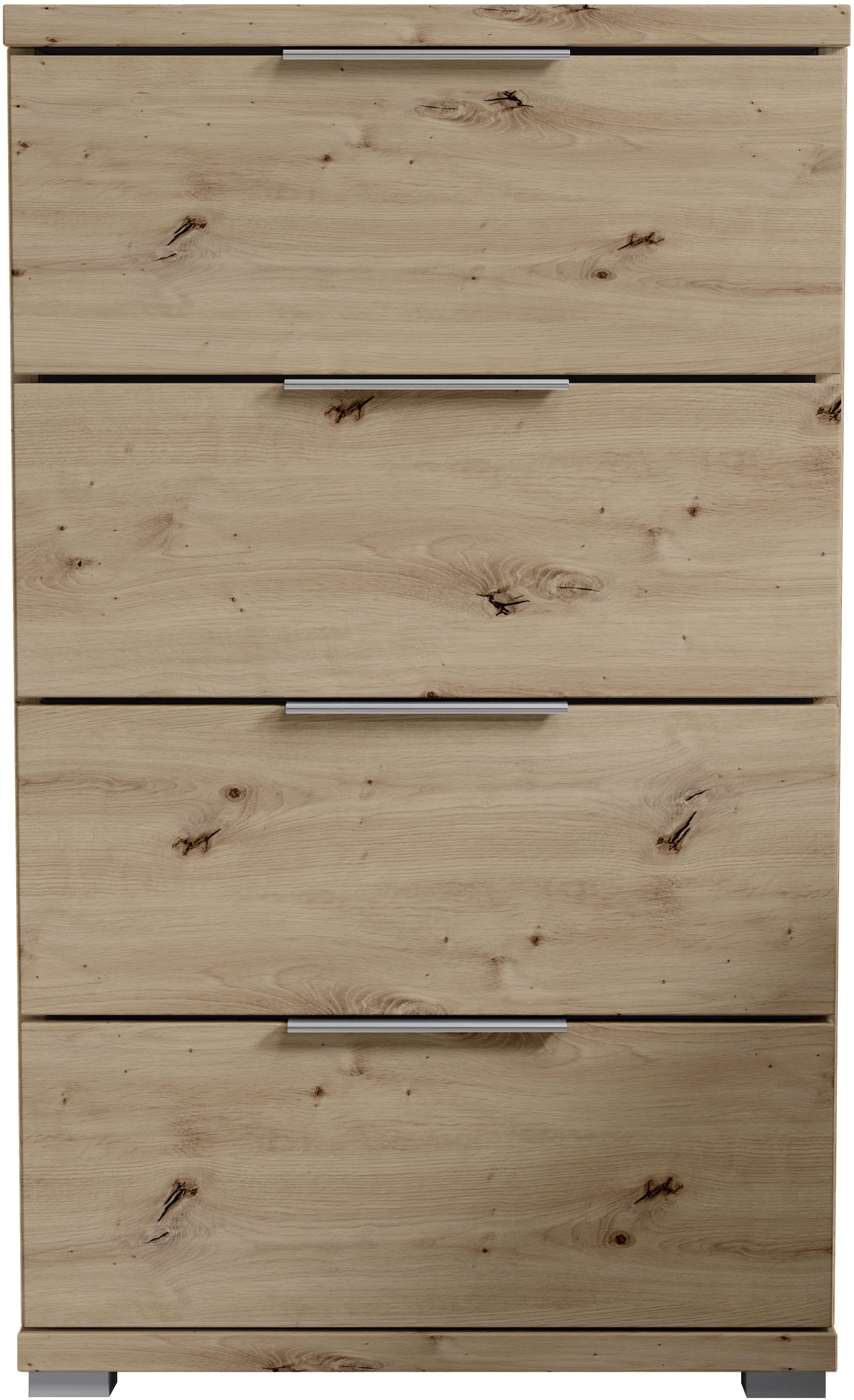 Schlafkontor Nachtkommode Smilla Nachttisch, Nachtkonsole mit Schubkästen, Korpus melaminbeschichtet, silberfarbige oder schwarze Griffe