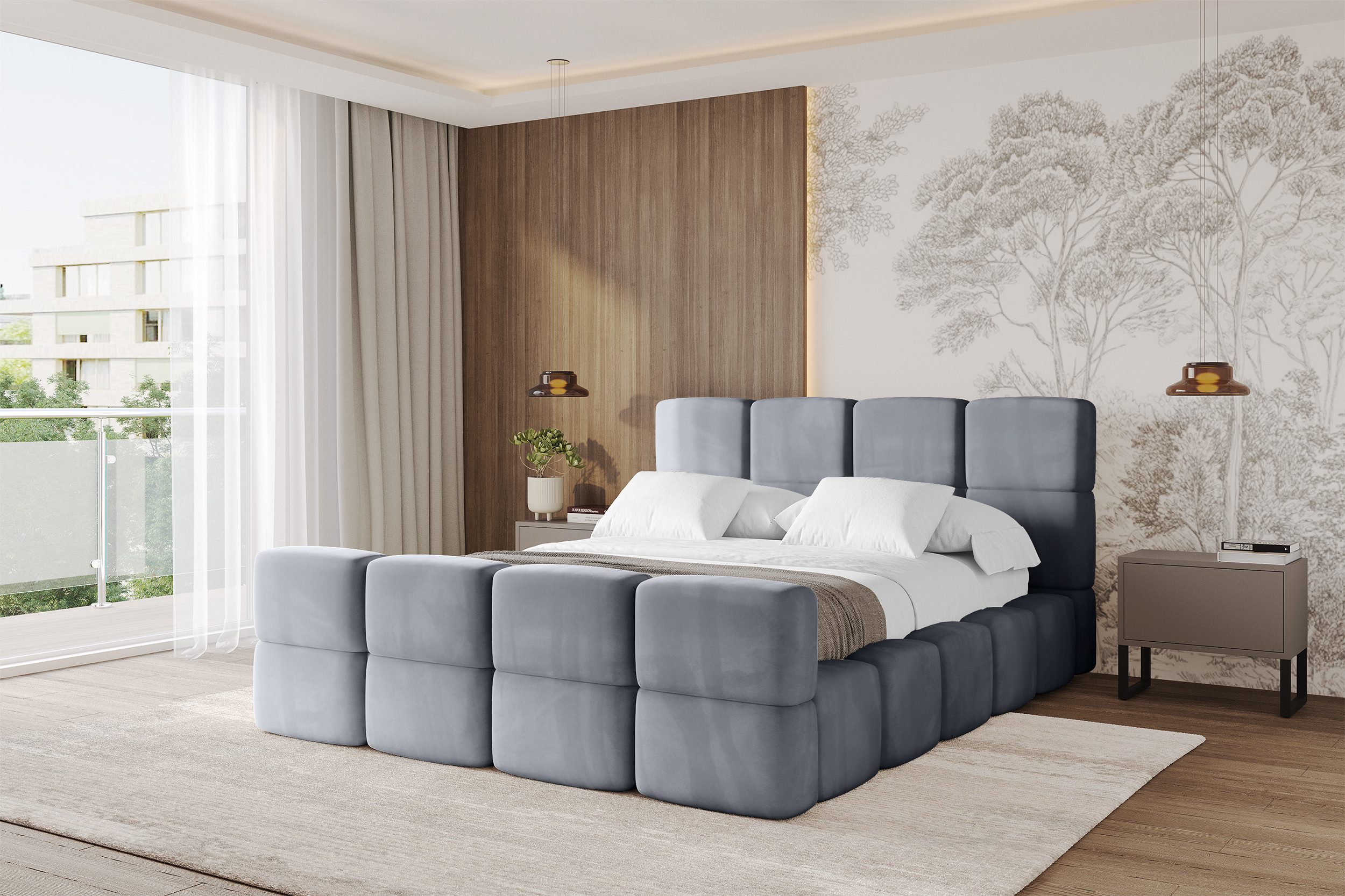 ALTDECOR Polsterbett NATA-Z (Polsterbett mit Bettkasten und Lattenrost, Boxbett ohne Matratze), Doppelbett mit Stauraum, Bett mit Kopfteil