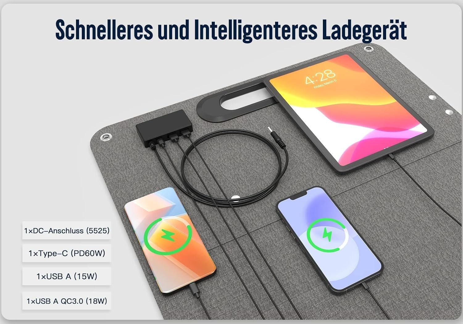 JustNow Solarmodul SP60 60W faltbares Solar Panel inkl. 10x Adapter / USB / USB-C Laden