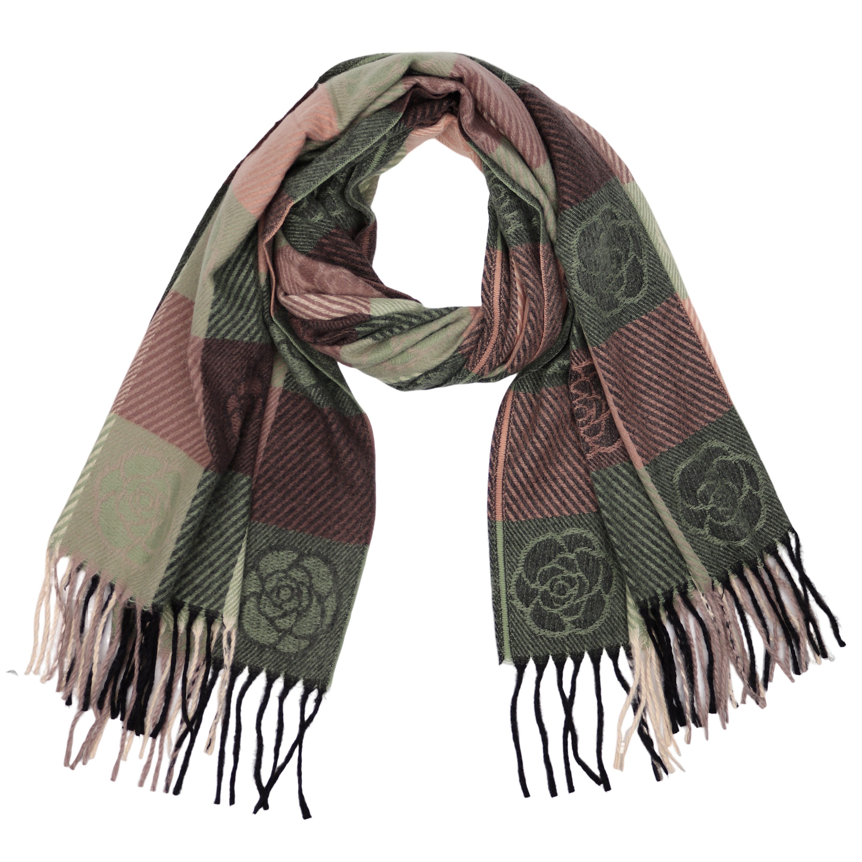 MIRROSI Modeschal weicher und warmer Schal Blumen mit Fransen, 70x180cm, (angesagtes Muster; ca. 250 Gramm; Neue Kollektion Herbst/Winter 2025), Damen Halstuch ideal für Herbst und Winter
