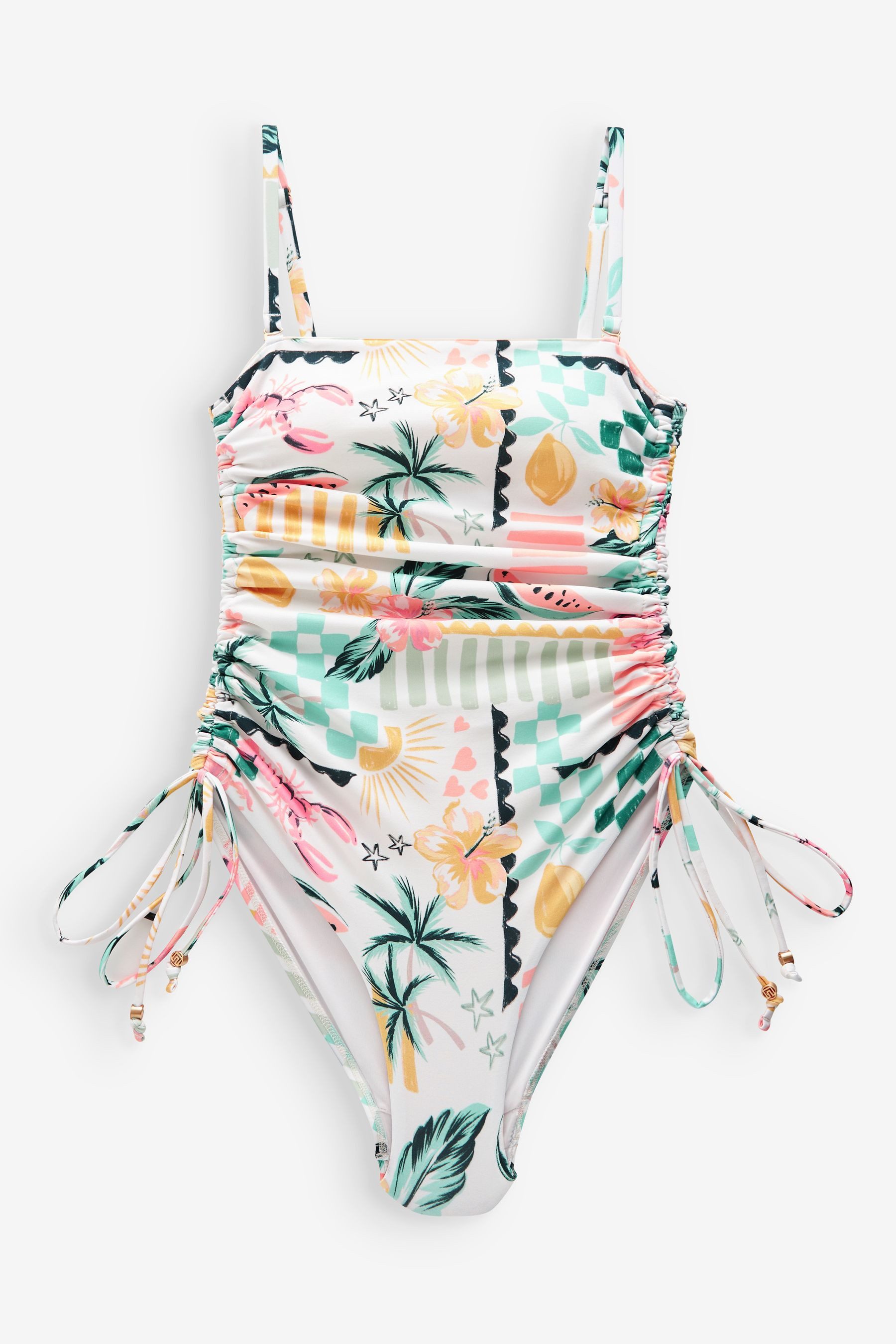 Next Badeanzug Bauchformender Bandeau-Badeanzug mit Beinrüschen günstig online kaufen