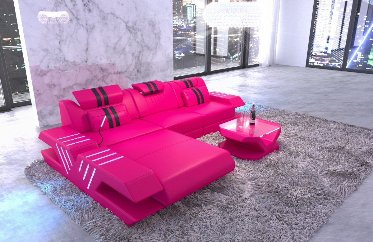 Sofa Dreams Ecksofa Venedig - L Form Ledersofa, Couch, mit LED, wahlweise  mit Bettfunktion als Schlafsofa, Designersofa