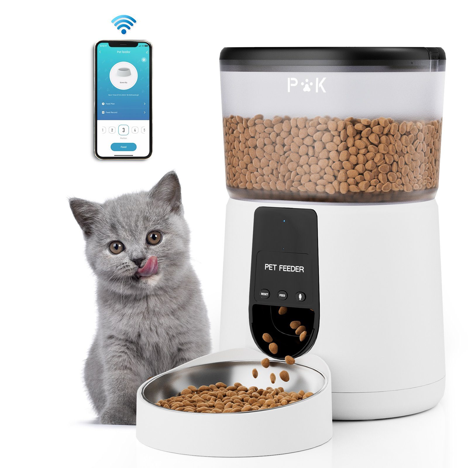 ANTEN Futterspender 4L WIFI Automatischer Futterautomat Katze Hunde Futterspender, 10 Mahlzeiten pro Tag