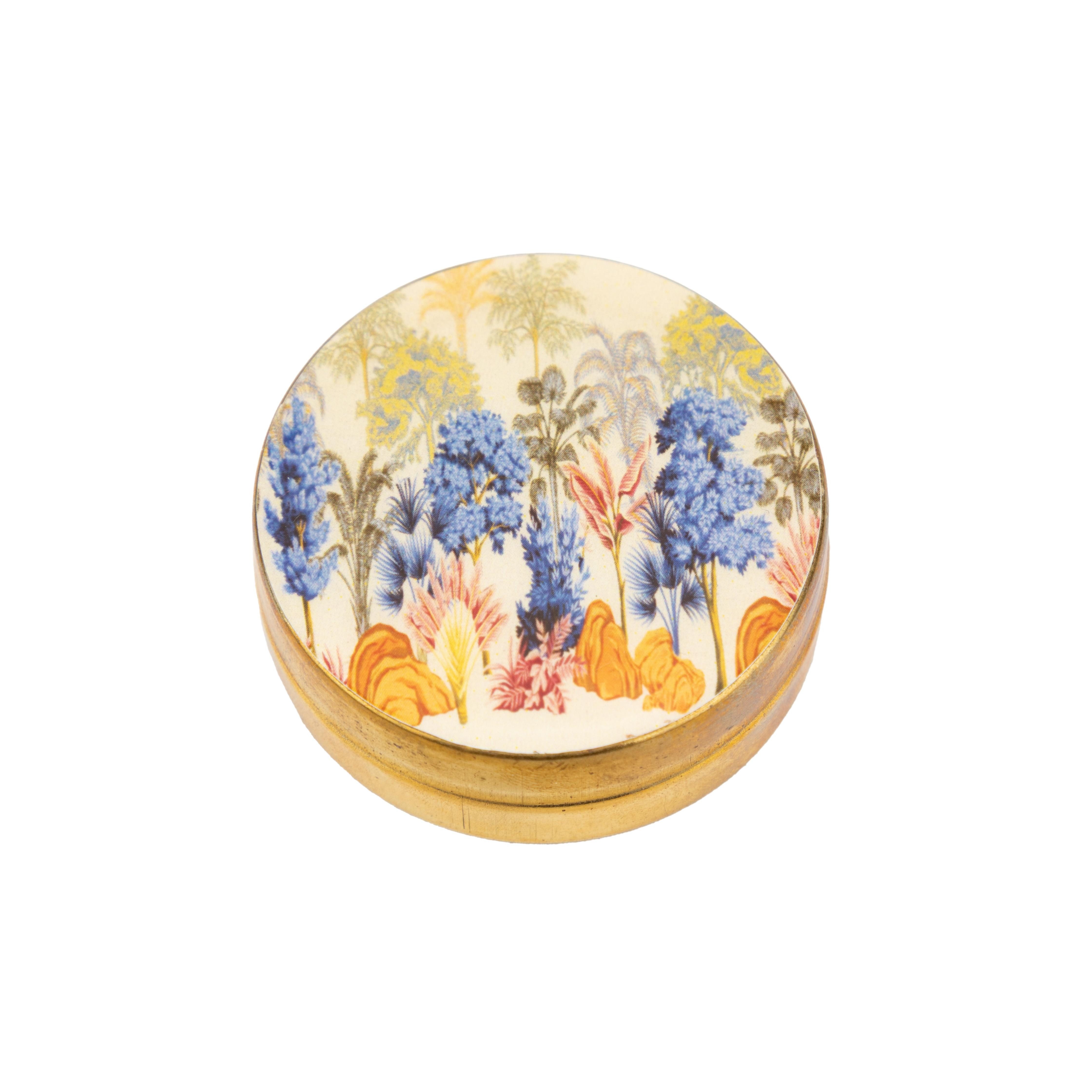 El Puente Pillendose Dose aus Messing in Creme mit Pflanzen-Motiv, Handmade, Handmade
