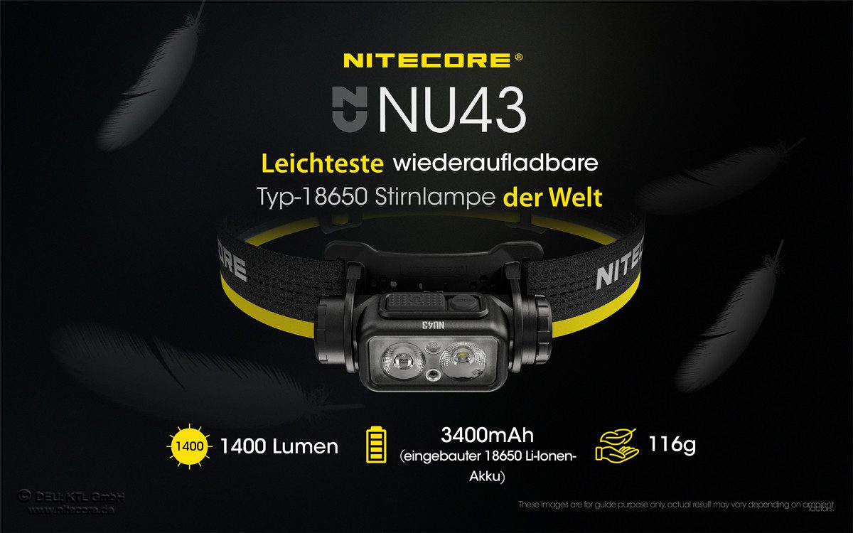 Nitecore LED Stirnlampe NU43 1400 Lumen aufladbar - Kopflampe mit 3 Lichtquellen - schwarz (1-St)