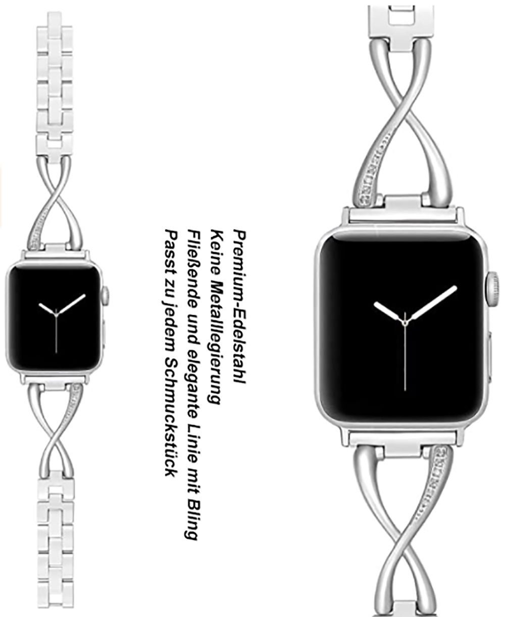 Diida Smartwatch-Armband Watch Band,Uhrenarmbänder,für apple watch 1-7,42/44mm Silber
