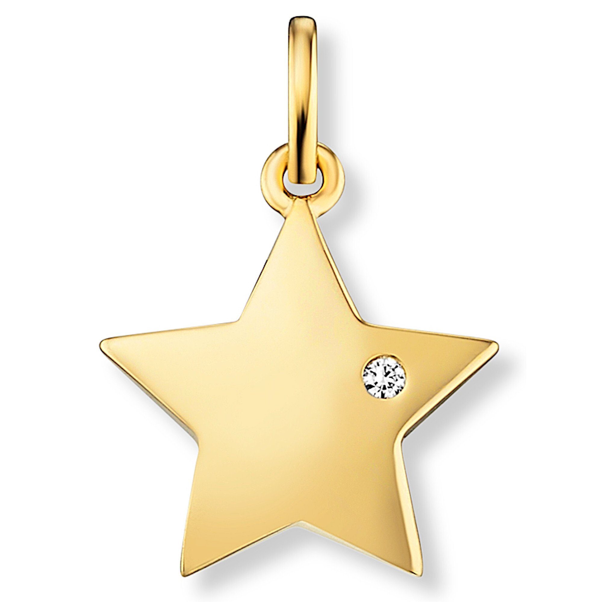 Kettenanhänger 0.01 ct Diamant Brillant Stern Anhänger aus 585 Gelbgold
