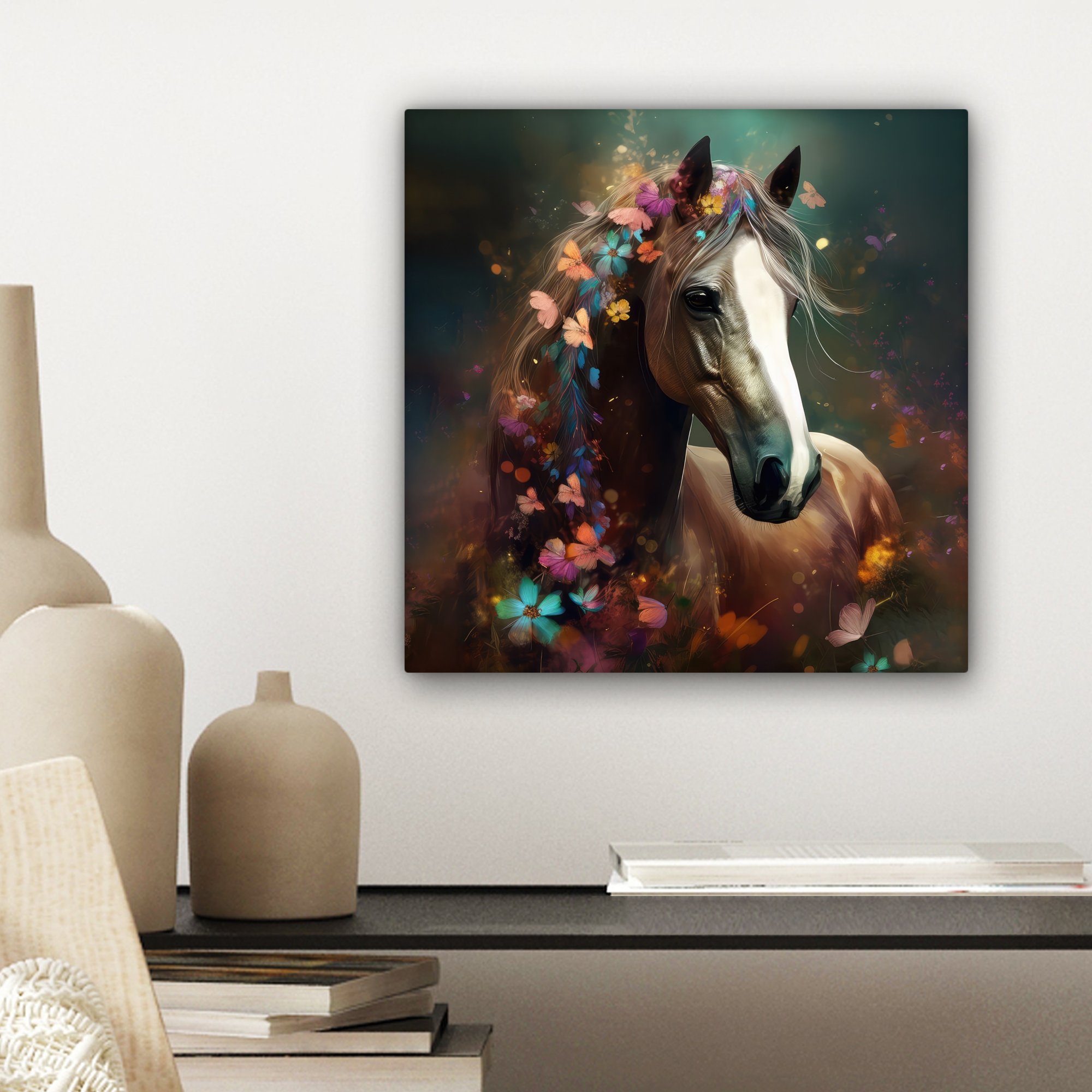 20x20 OneMillionCanvasses® Bilder - - Pferd - Leinwand für Tiere St), Natur (1 cm - Blumen, Schmetterling Schlafzimmer, Leinwandbild Wohnzimmer