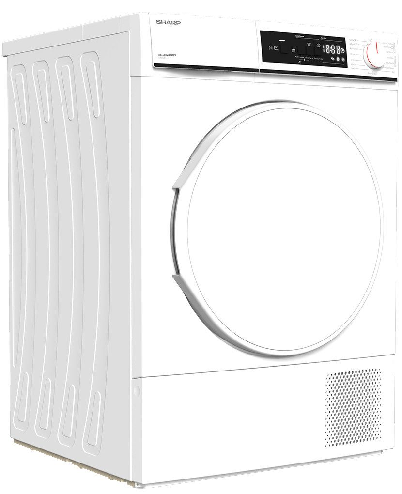 Sharp Wärmepumpentrockner KD-NHA8S8PW3-DE, 15 Trockenprogramme, Trommelbeleuchtung, Zwei-Wege-Schleudern