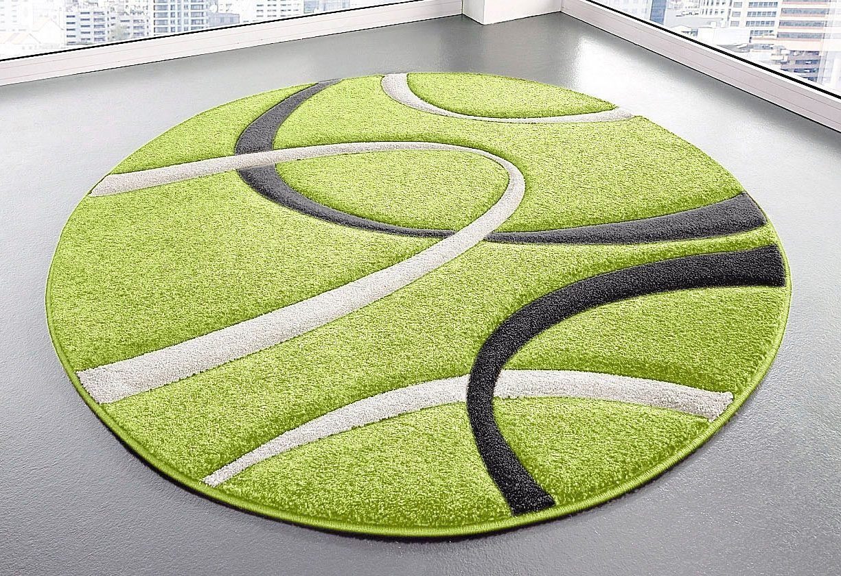 Kurzflor, Höhe: home, 3D-Design elegant, grün mm, Konturenschnitt, rund, Teppich rund, Bilbao, 13 handgearbeiteter my