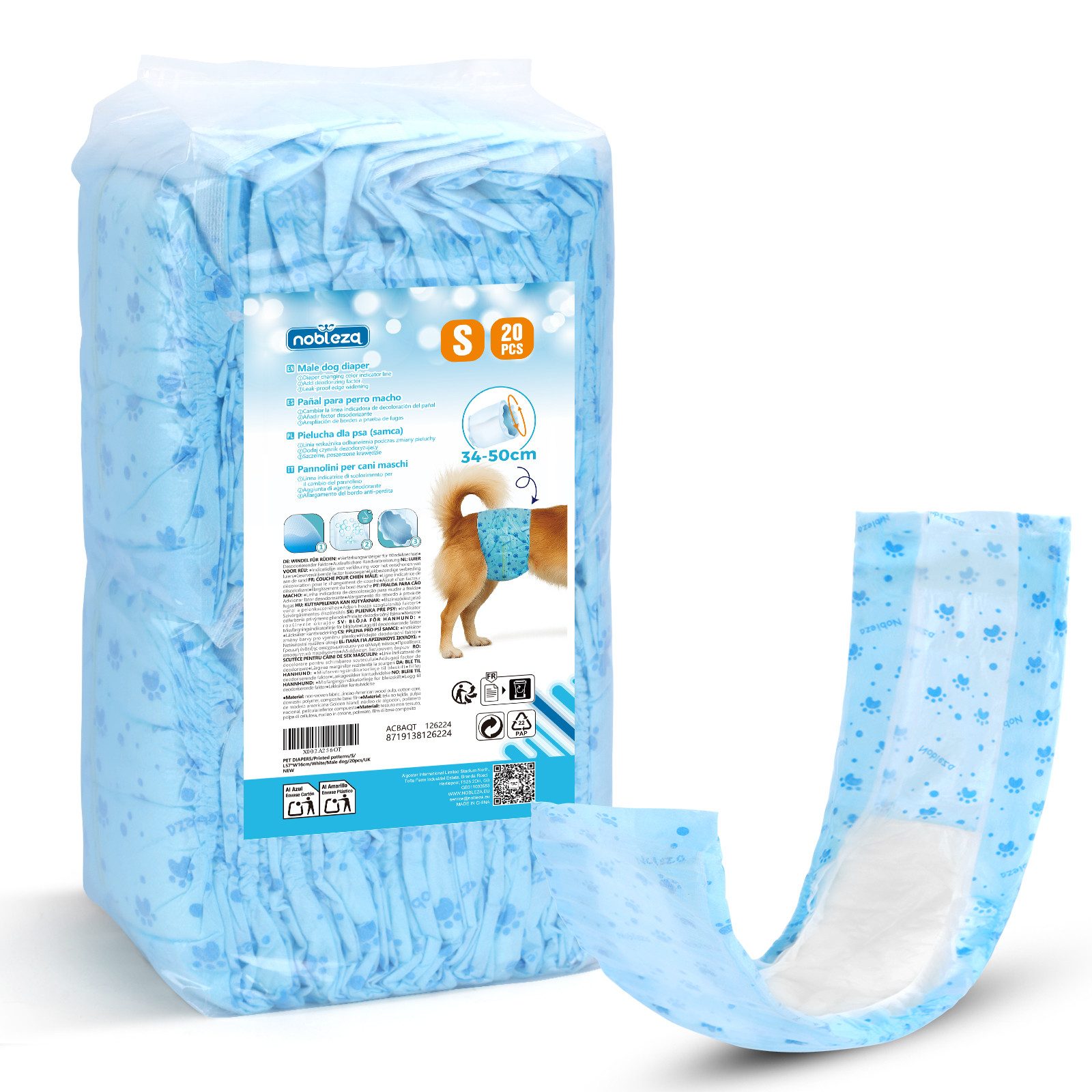 nobleza Hundewindel Einweg-Windeln für männliche Hunde,360° auslaufsicher