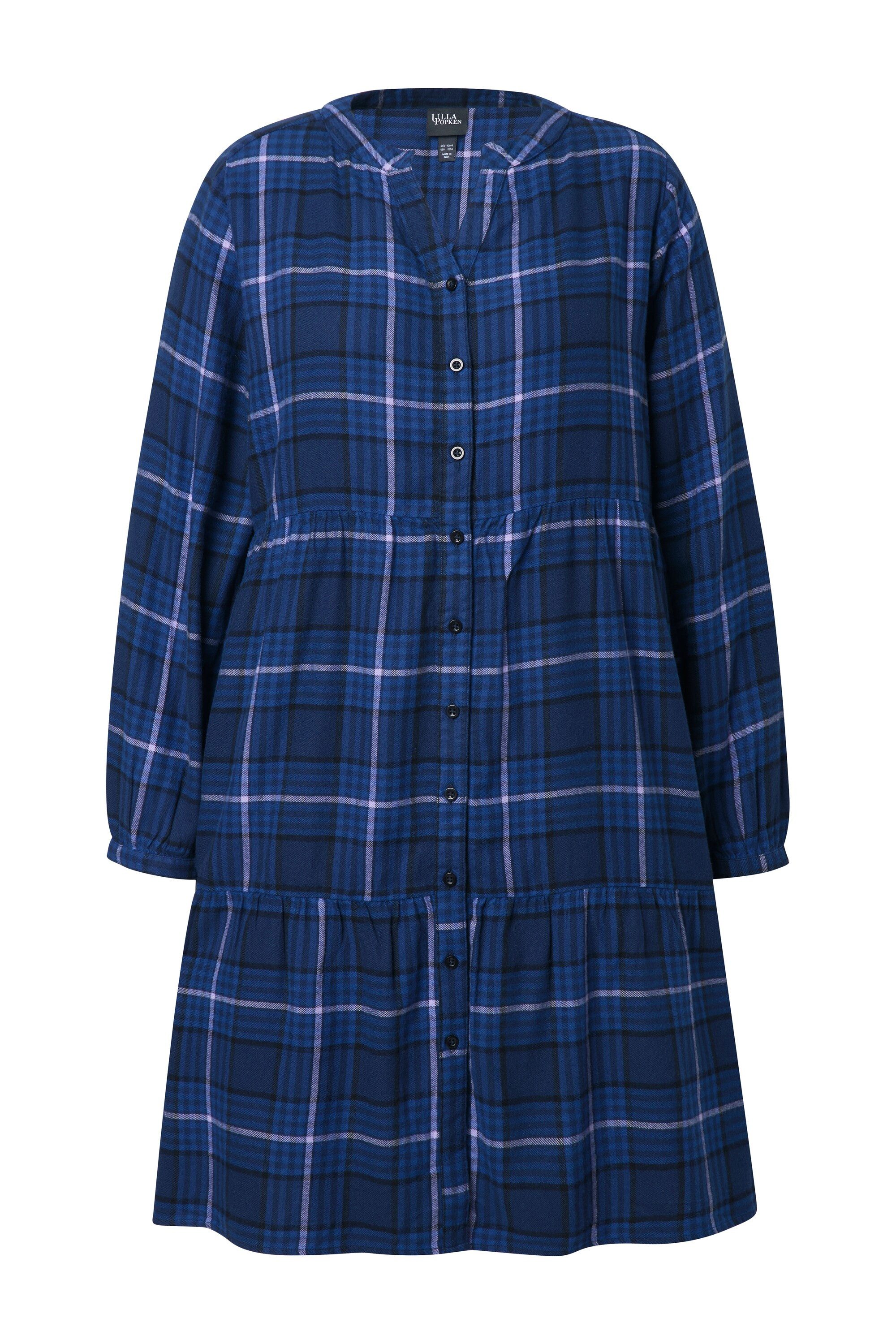Ulla Popken Midikleid Karokleid Volants A-Linie Tunika-Ausschnitt günstig online kaufen