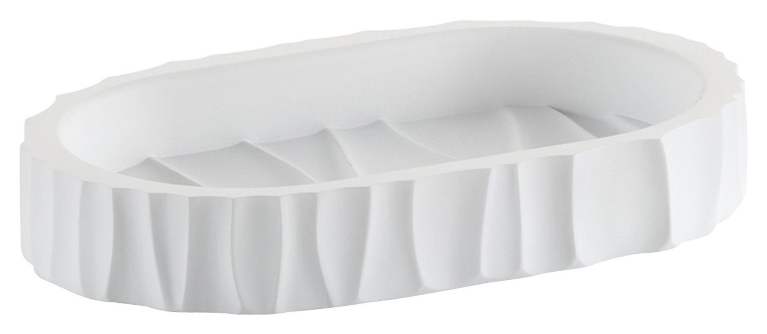 kela Seifenschale MERIDA, Weiß, mit Rand, Breite: 15 cm, aus Polyresin, mit Rillen