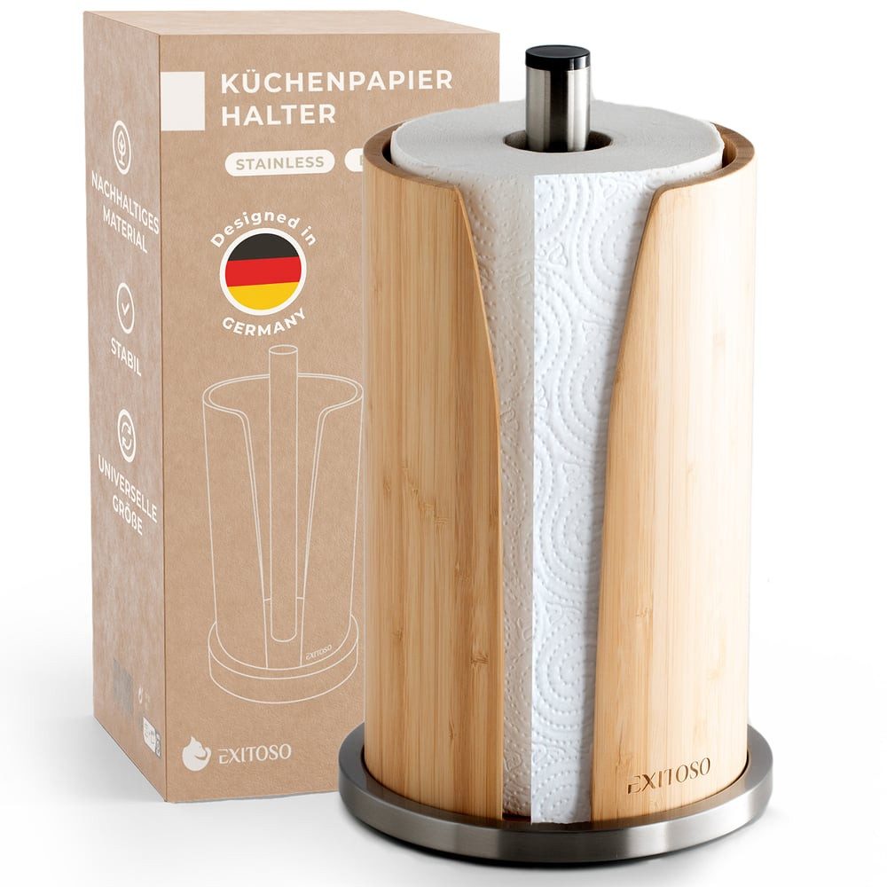 Exitoso Küchenrollenhalter Küchenrollenhalter - Bambus + Edelstahl - praktisch & stilvoll
