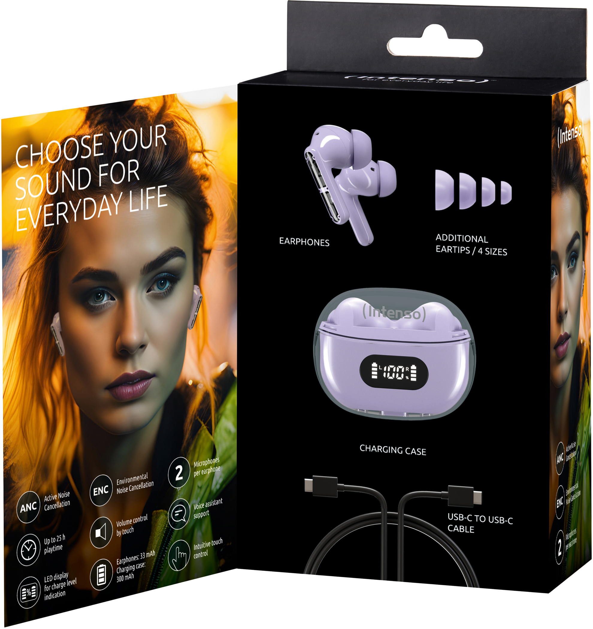 Intenso True Wireless Kopfhörer T313AE Bluetooth Buds Plus mit Akku lila In-Ear-Kopfhörer