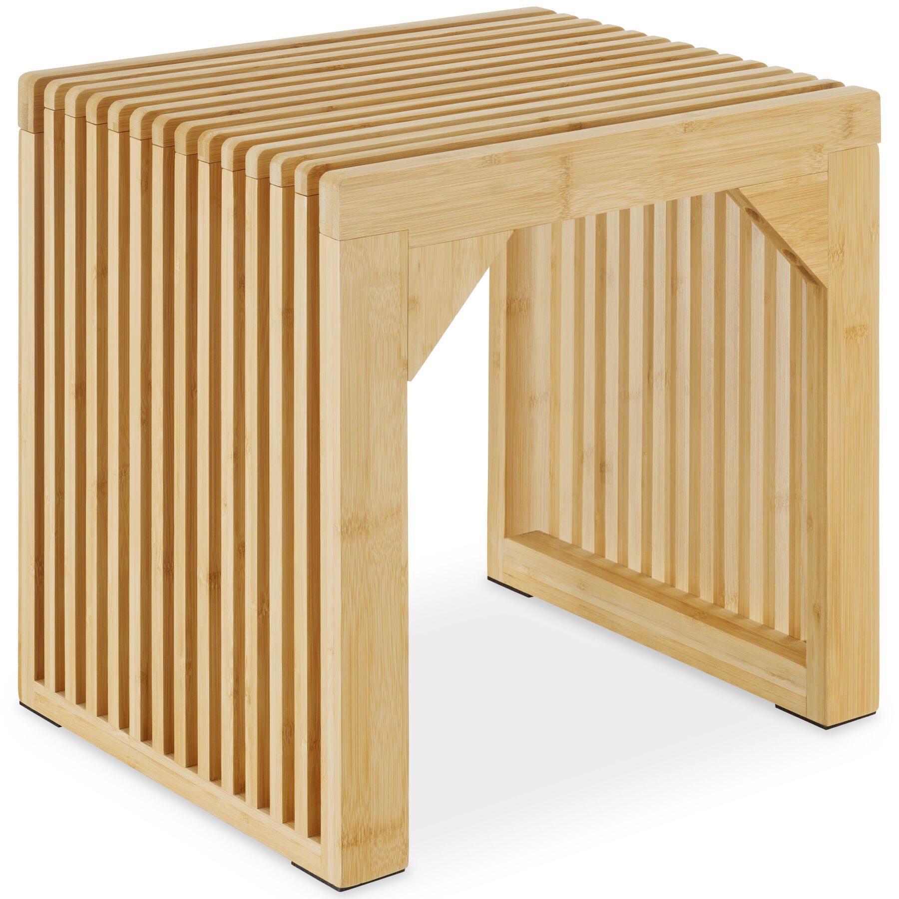 tectake Sitzhocker Bambus Hocker mit Lamellenoptik, belastbar bis 350 kg (Bambus Hocker Ribb, in Bambus), Mit Winkelverstärkung und bodenschonenden Filzgleitern
