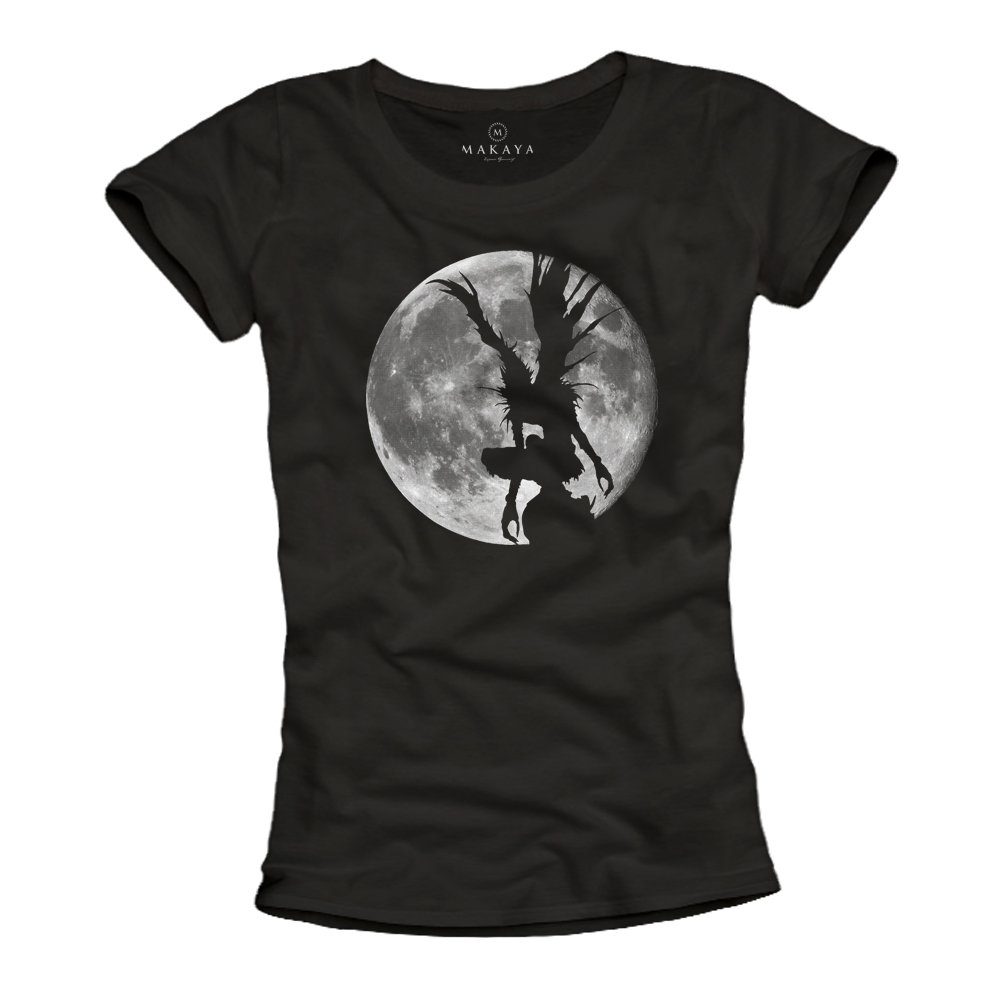 MAKAYA T-Shirt Damen Death Anime Top Manga Damenshirt Print Note Mond