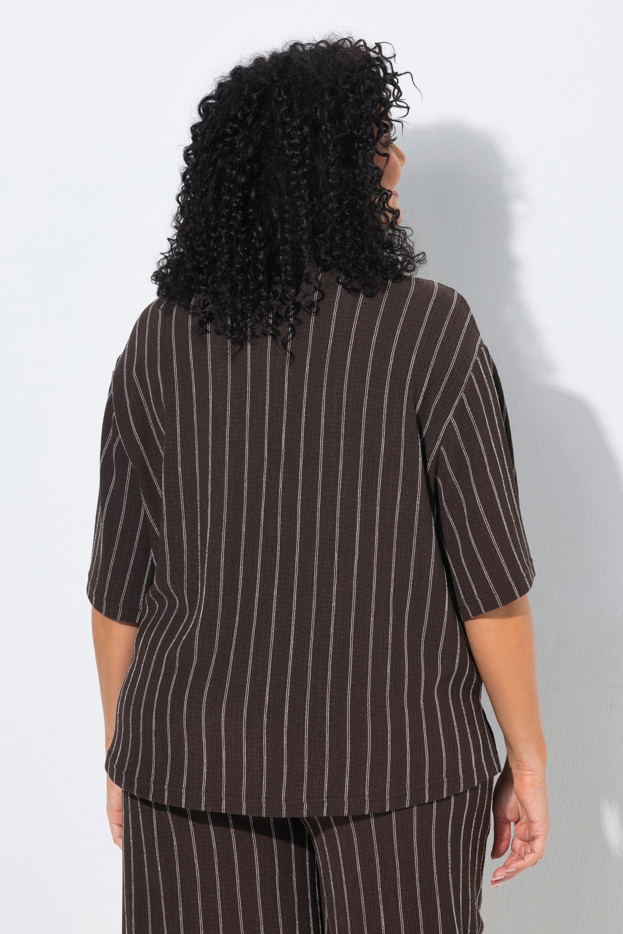 Ulla Popken Hemdbluse Jerseybluse Streifen Hemdkragen Halbarm