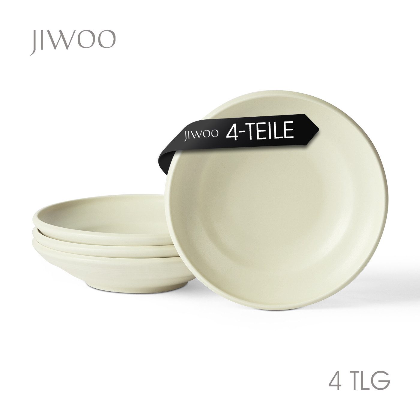 JIWOO Suppenteller 4er Ø22cm, Speiseteller Pastateller Salatteller Dessertteller Plate, (4 St), Keramik Tellerset Weiß mikrowellen- und spülmaschinenfest Ø21,2 cm